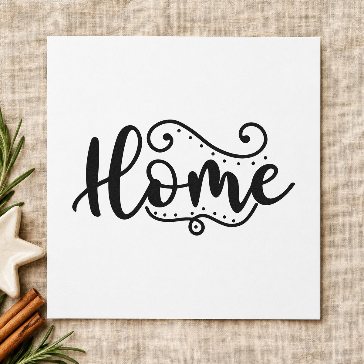Home Flourishing Script Rubber Stamp – Wood Handle in use 9