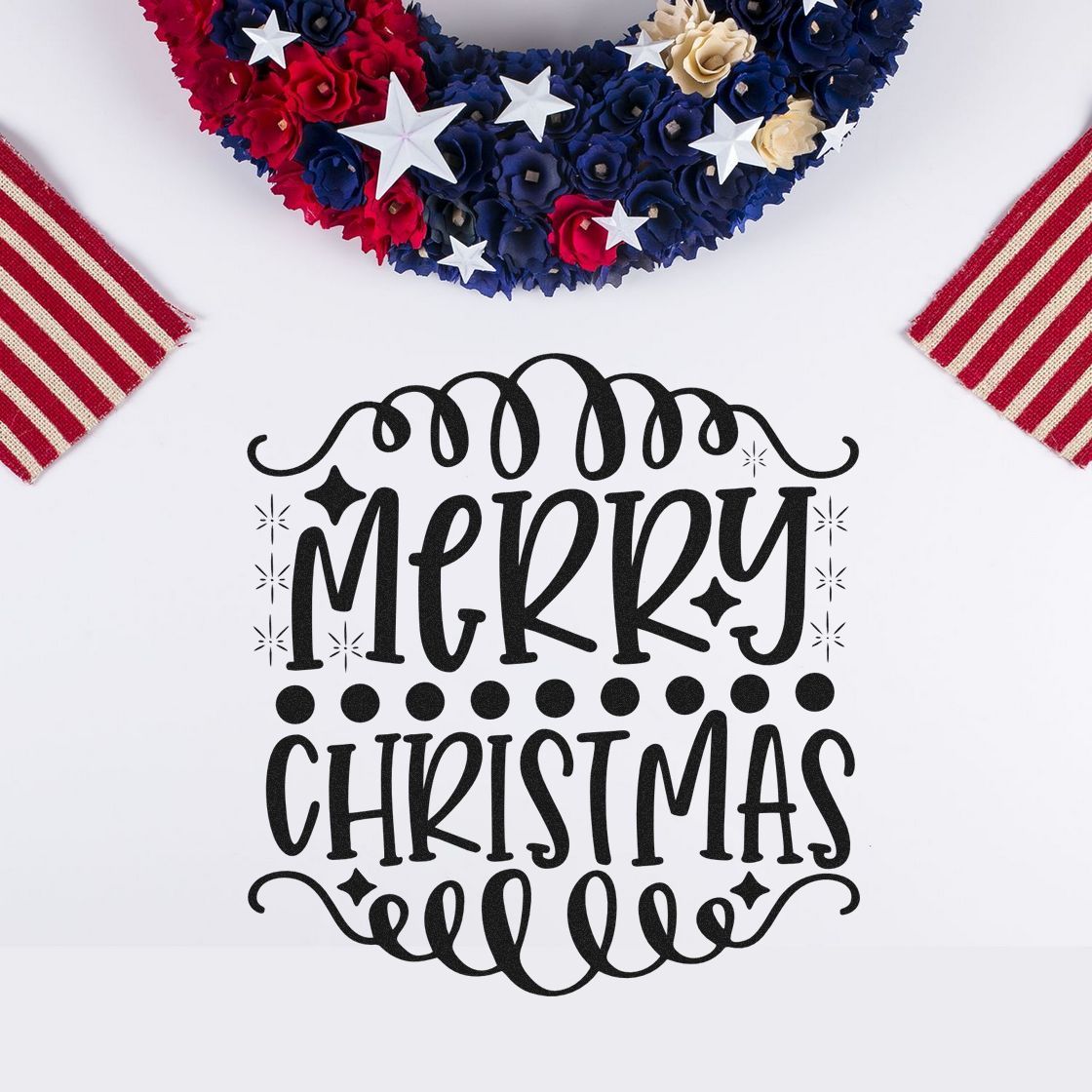 Decorative Merry Christmas rubber stamp design for holiday cards, crafts, and scrapbooking.