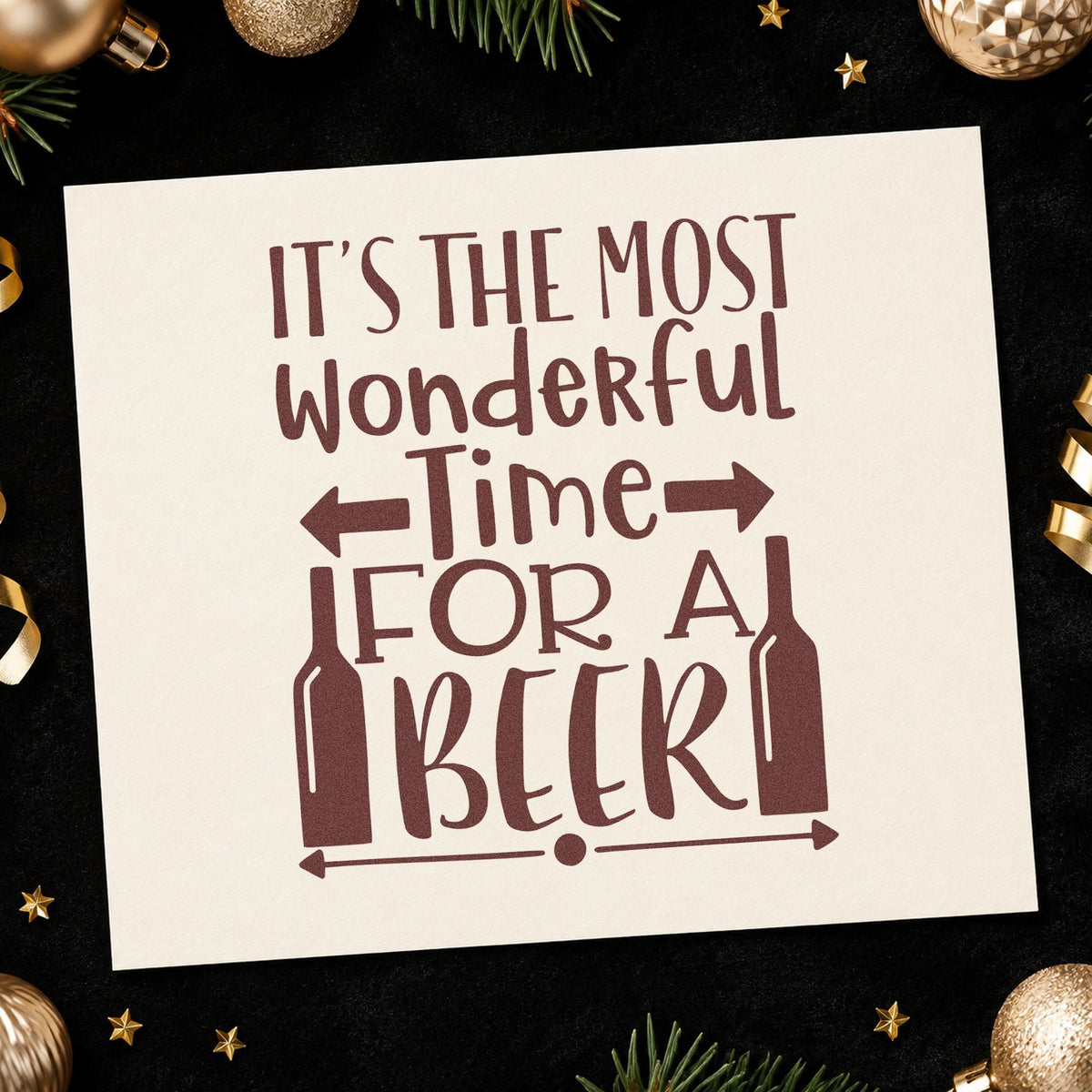Wonderful Time For Beer rubber stamp printed in brown ink, ready for style rank sheet and similar paper crafts.