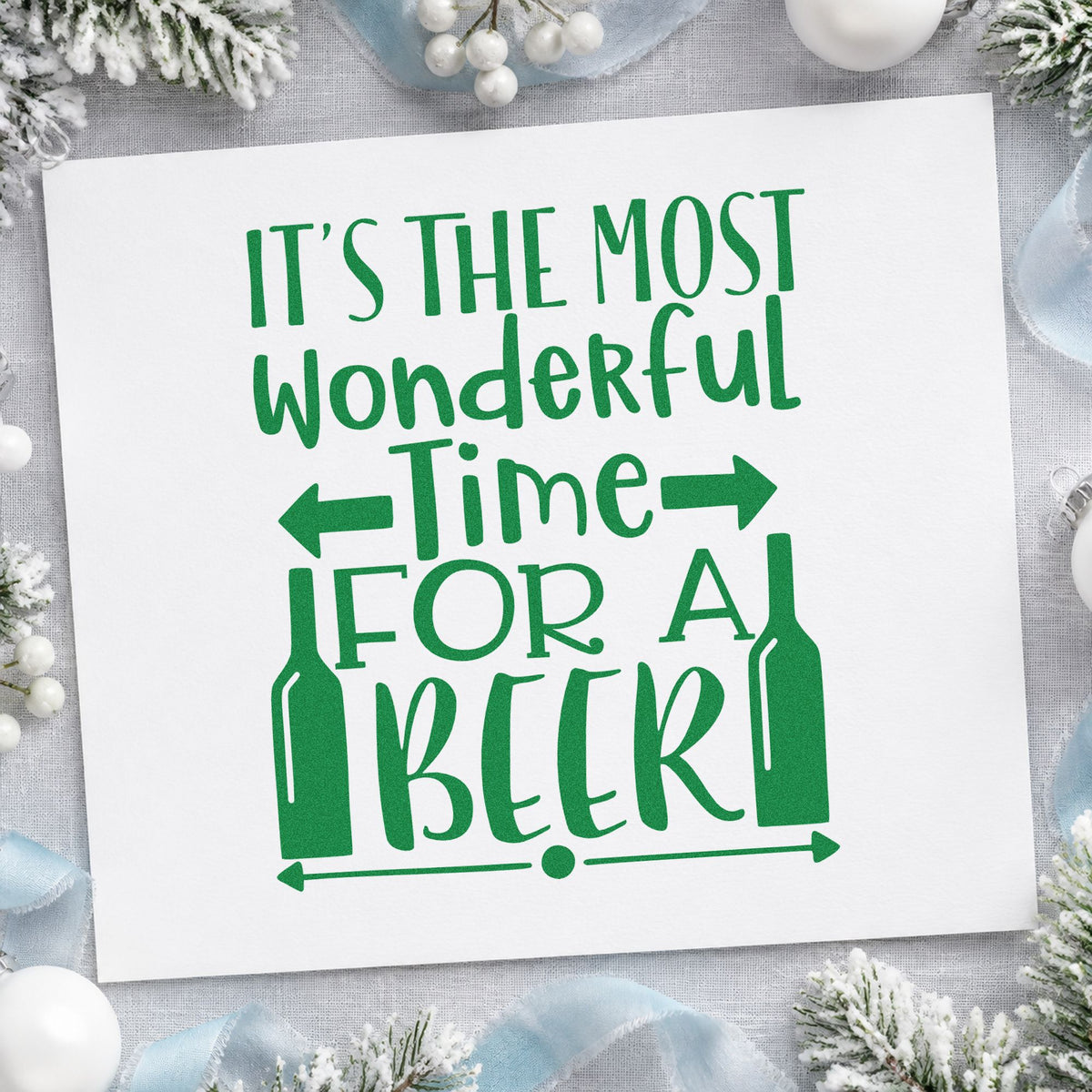 Wonderful Time For Beer craft stamp imprinted in green ink on paper, a design suited to framed garage fridge.