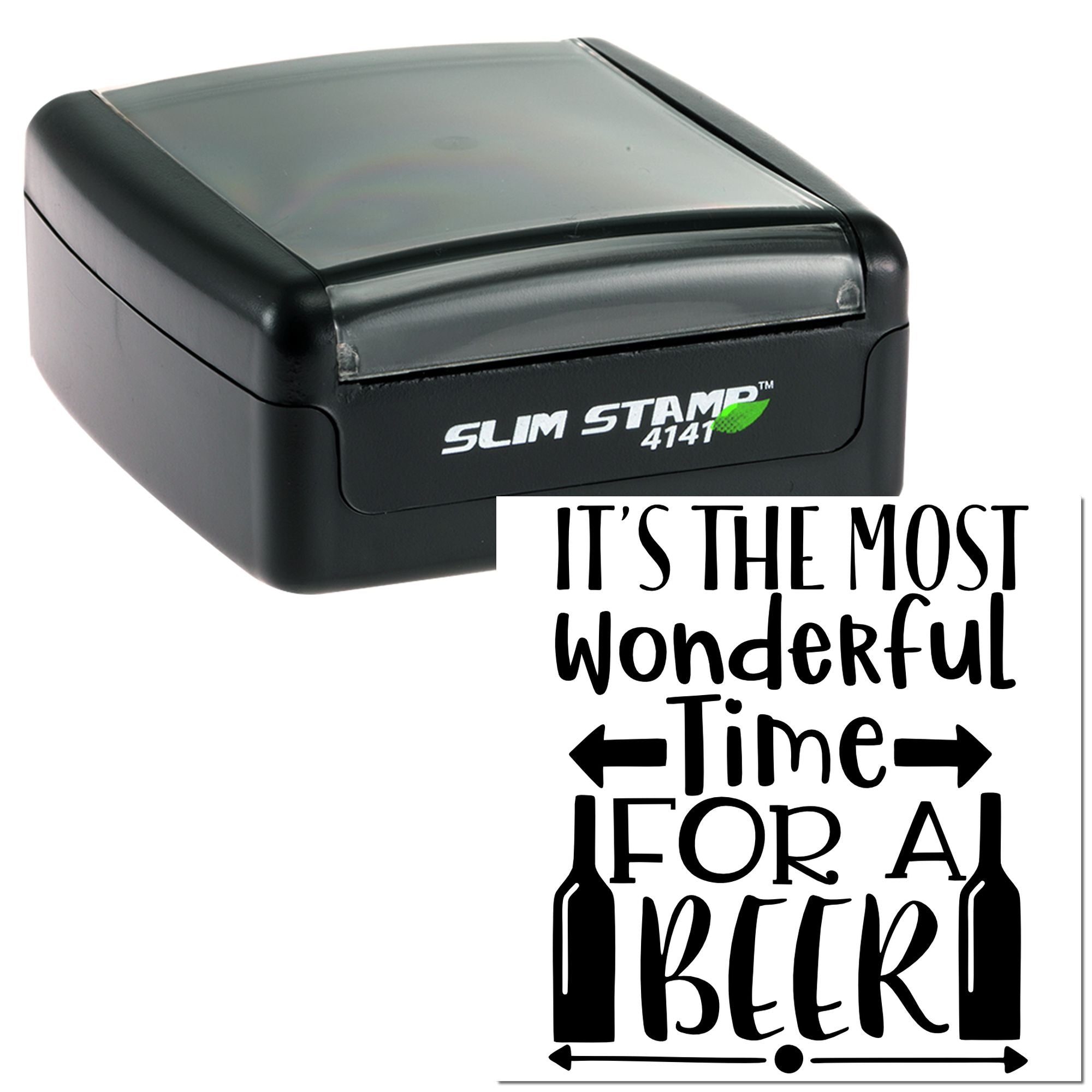 Self-inking rubber stamp with Its the Most Wonderful Time for a Beer design for brewery and craft beer projects.