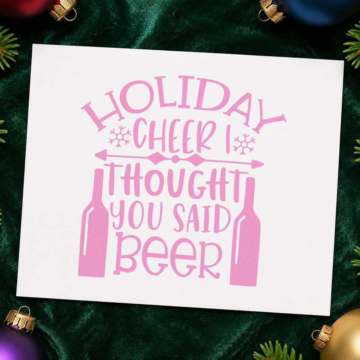Holiday Cheer You Said Beer craft stamp in purple ink on cardstock, an easy option for quote mix album page.