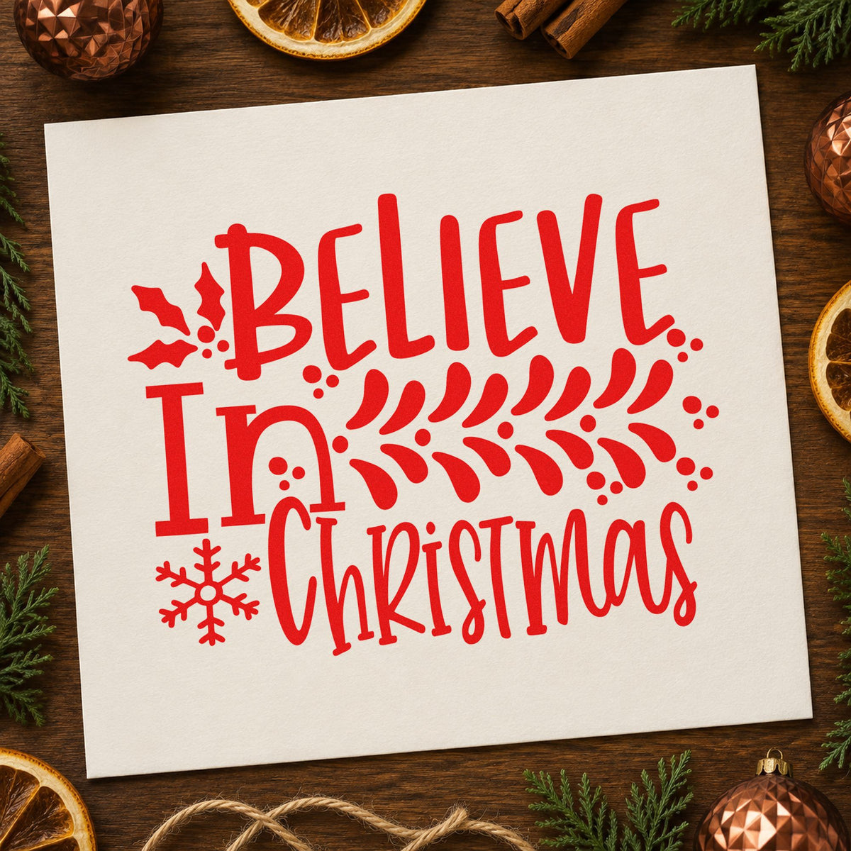 Believe In Christmas Branch Leaf Accents Stamp – Self-Inking in use 5