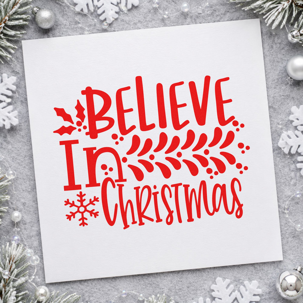 Believe In Christmas Branch Leaf Accents Rubber Stamp – Duo Hand in use 7