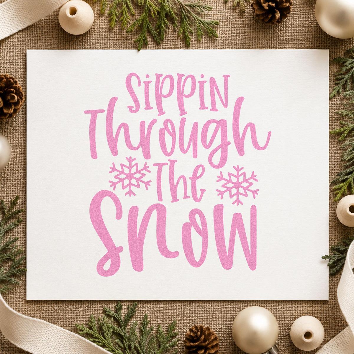 Sippin Through The Snow craft stamp in purple ink on cardstock, an easy option for drink menu album.