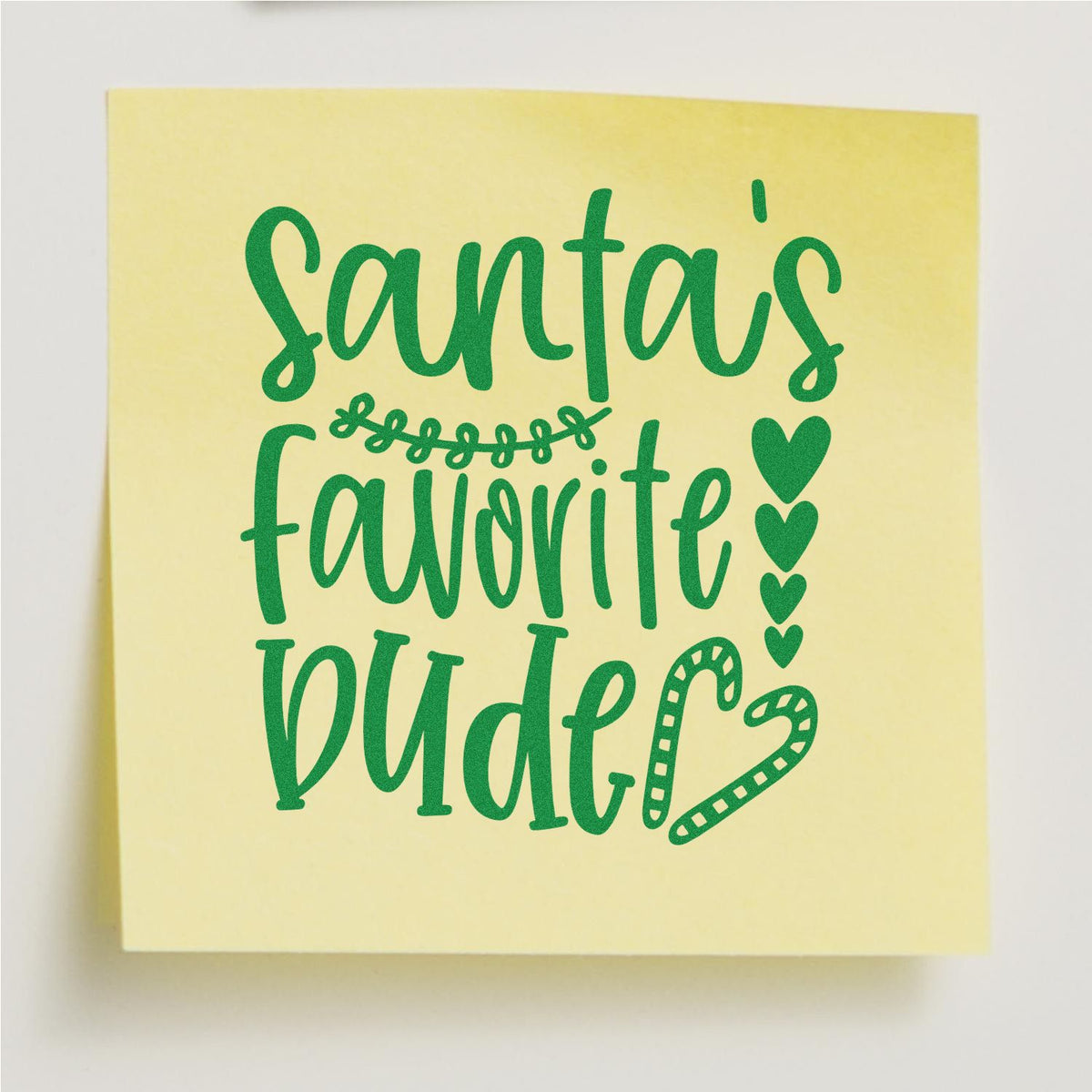 Santas Favorite Dude rubber stamp design with hearts and candy canes, perfect for holiday cards, crafts, and gift tags.