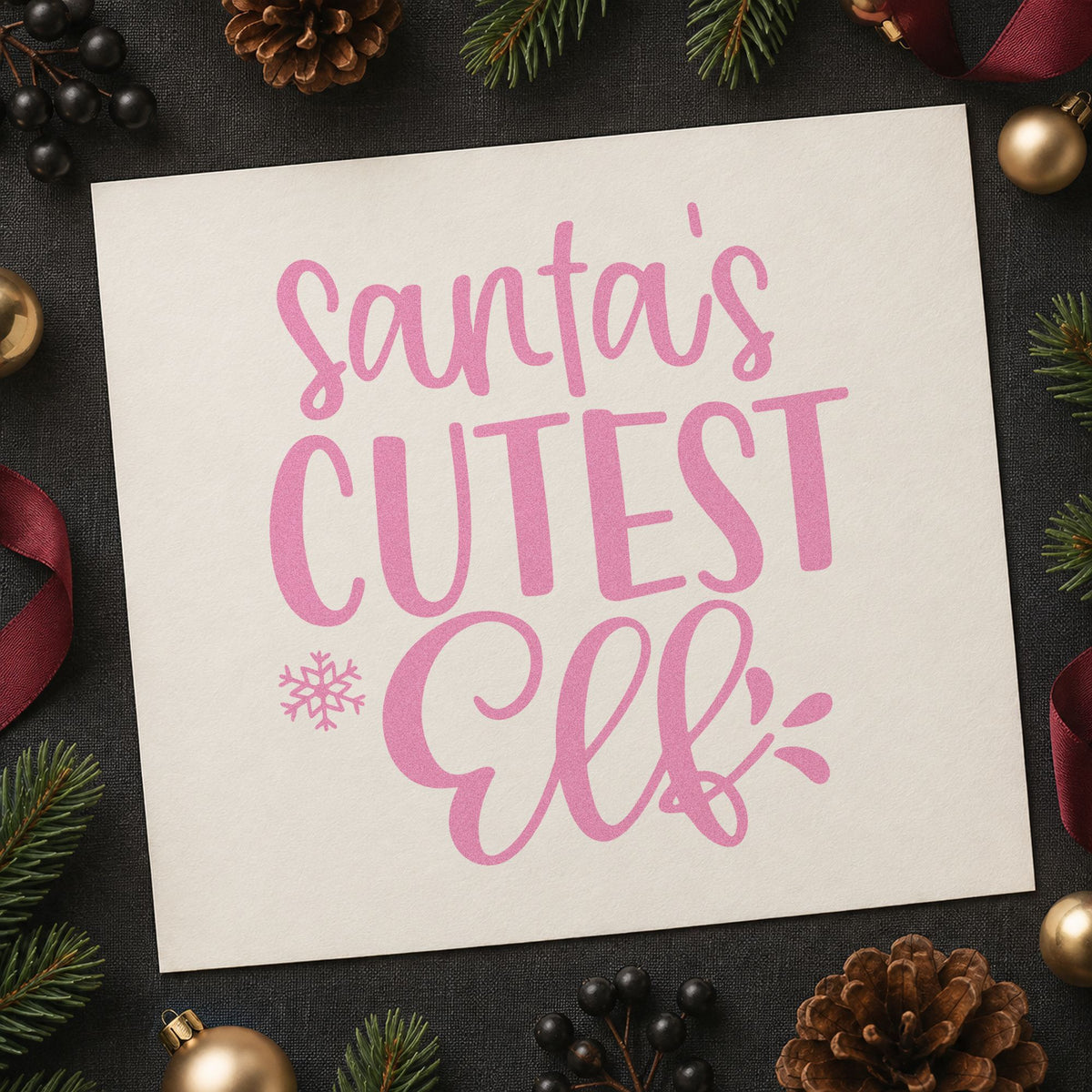 Santa's Cutest Elf Lettering Rubber Stamp – Duo Hand in use 10