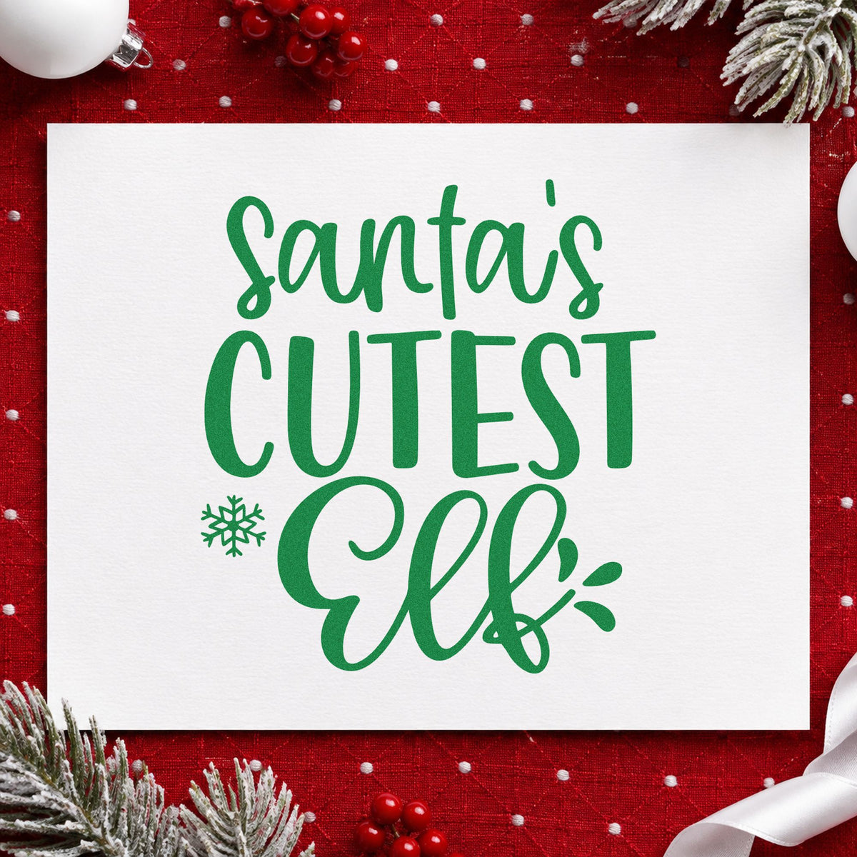 Santa's Cutest Elf Lettering Rubber Stamp – Duo Hand in use 3