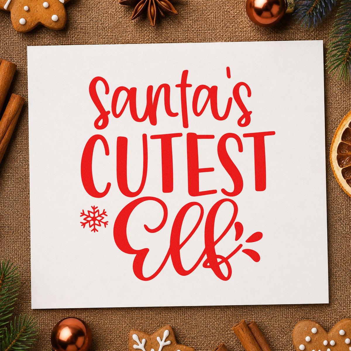 Santa's Cutest Elf Lettering Rubber Stamp – Duo Hand in use 7