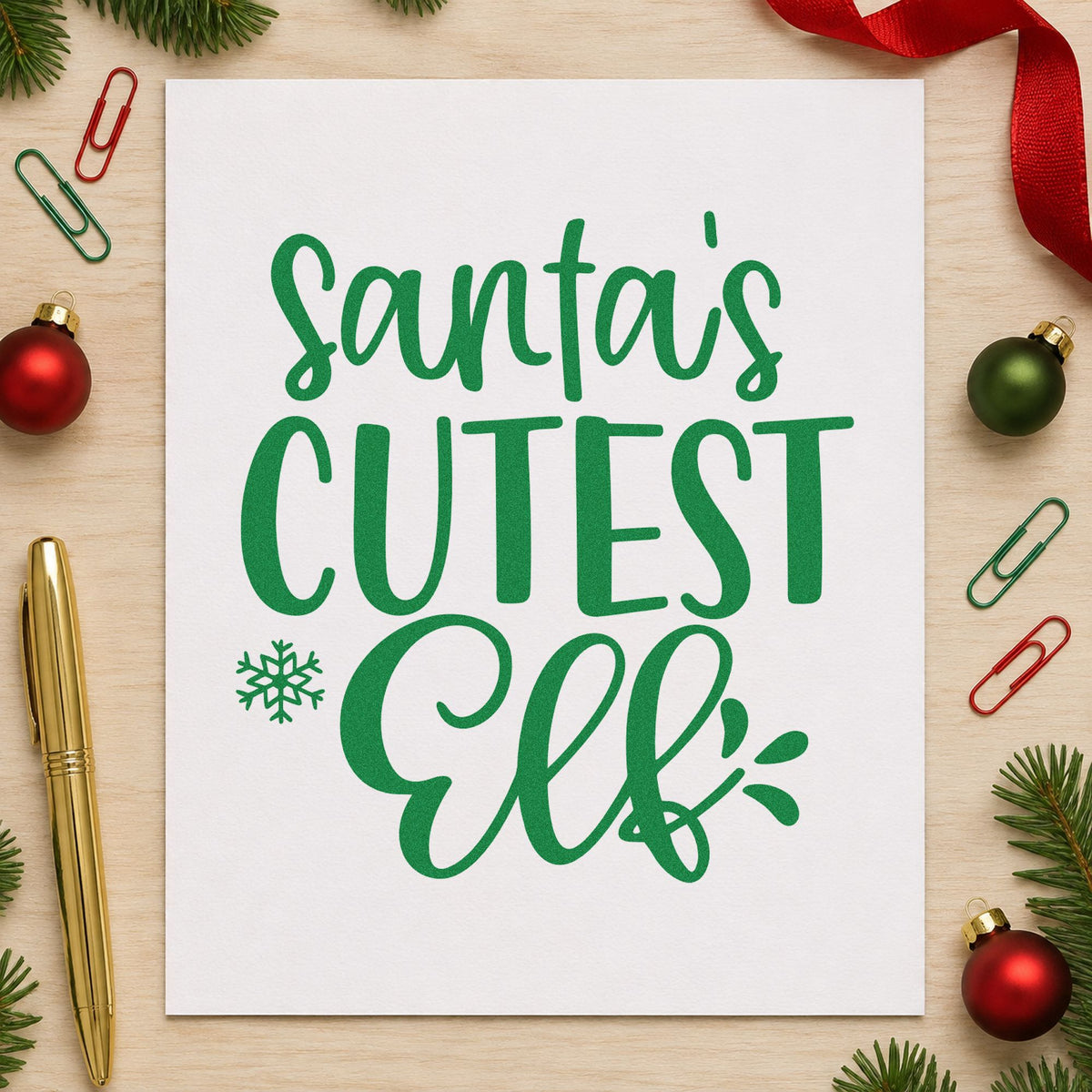 Santa's Cutest Elf Lettering Rubber Stamp – Duo Hand in use 8