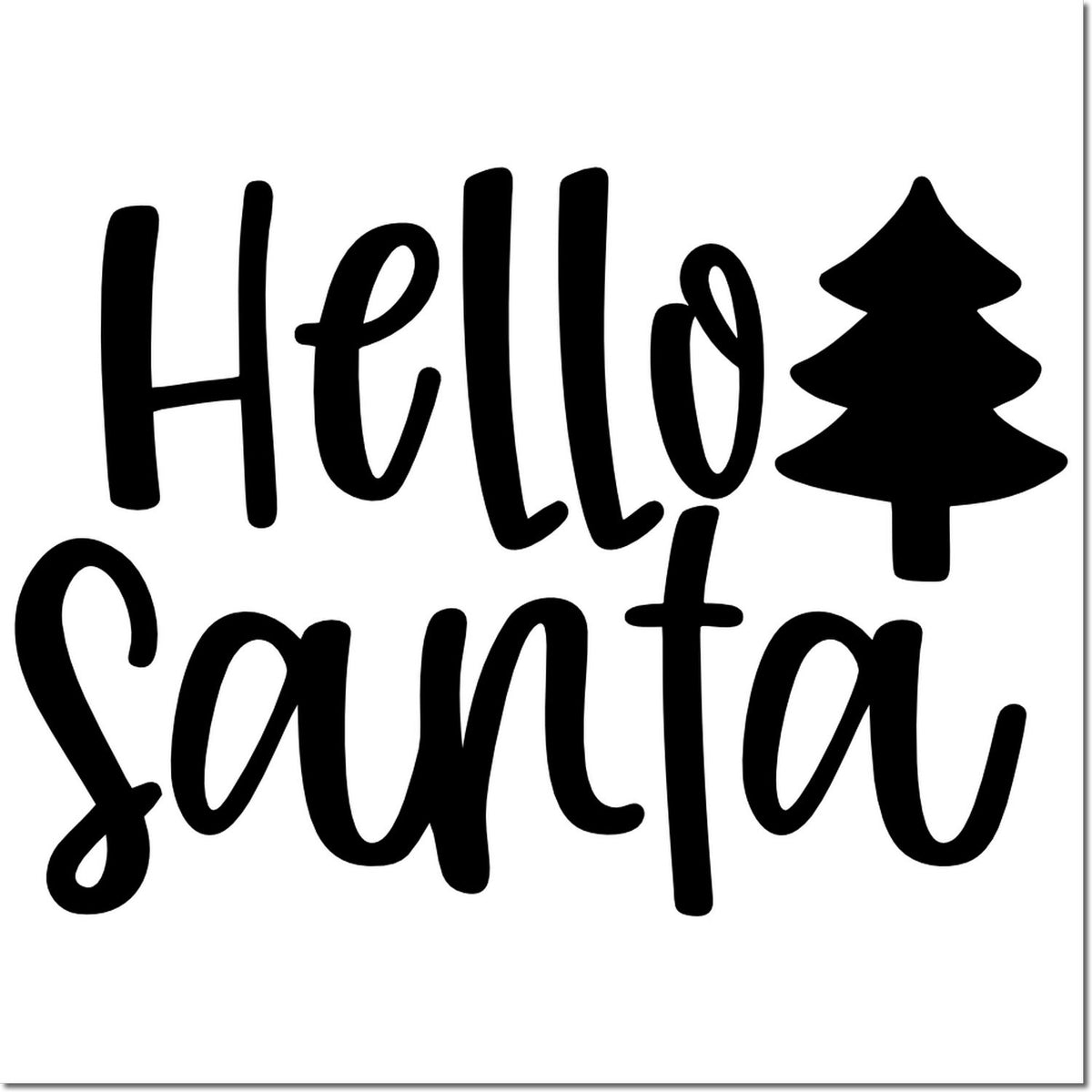 Hello Santa holiday rubber stamp design with hand-lettered text and pine tree icon for Christmas crafts and cards