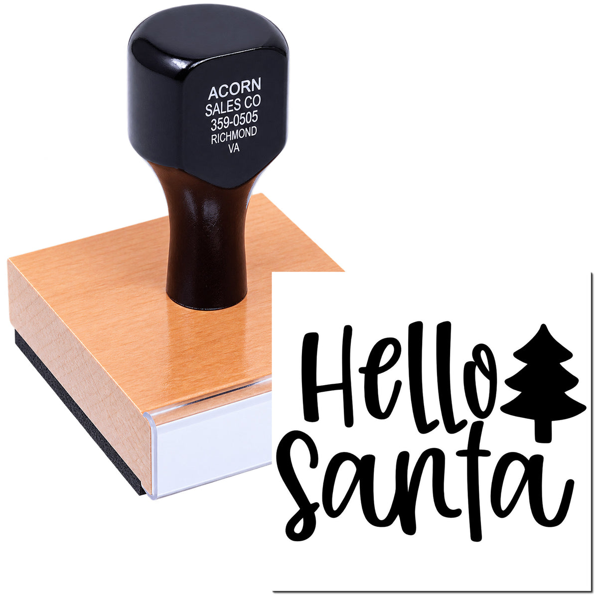 Holiday rubber stamp with Hello Santa design for Christmas cards, gift tags, and festive craft projects.