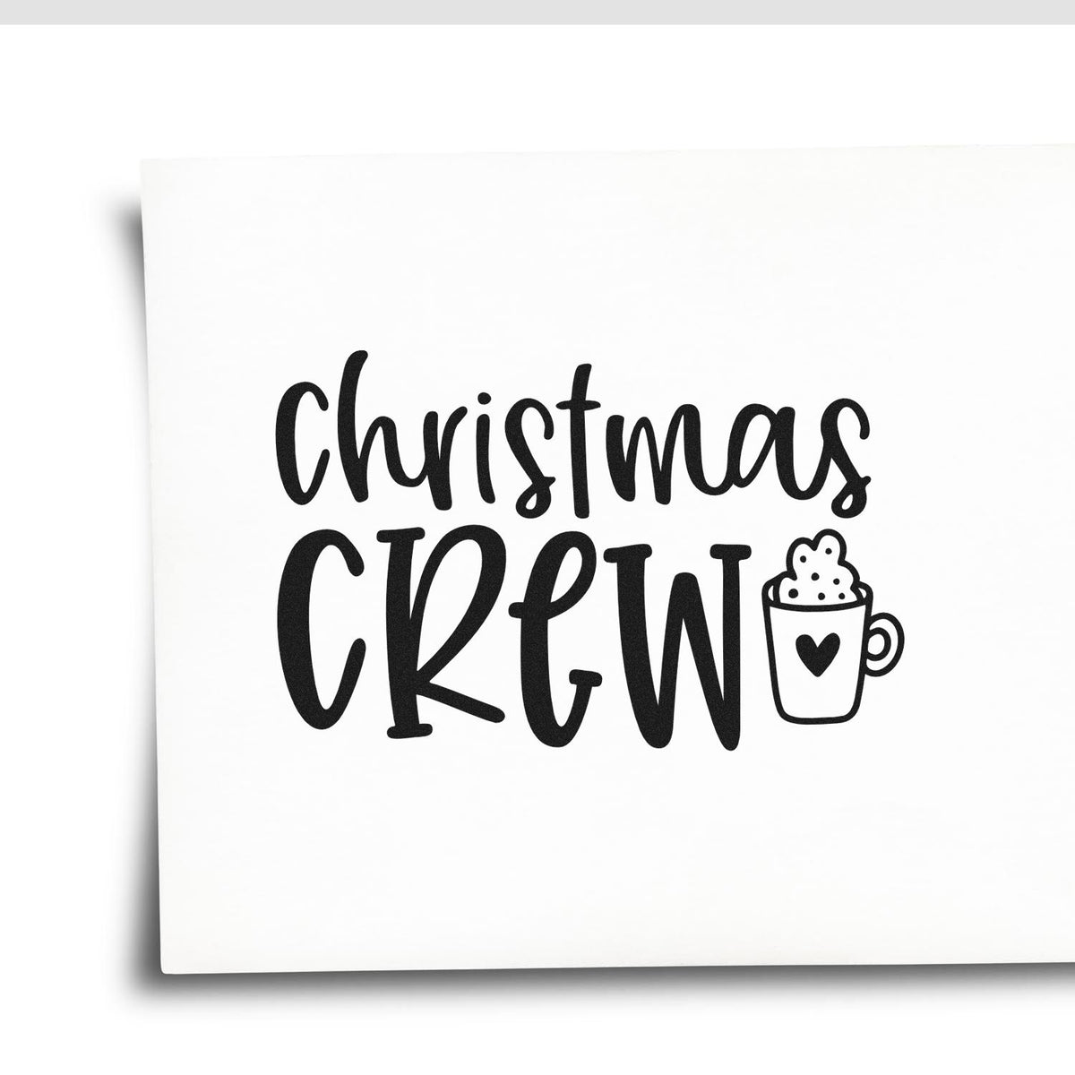 Christmas Crew rubber stamp design with festive coffee mug, perfect for holiday cards, crafts, and scrapbooking.