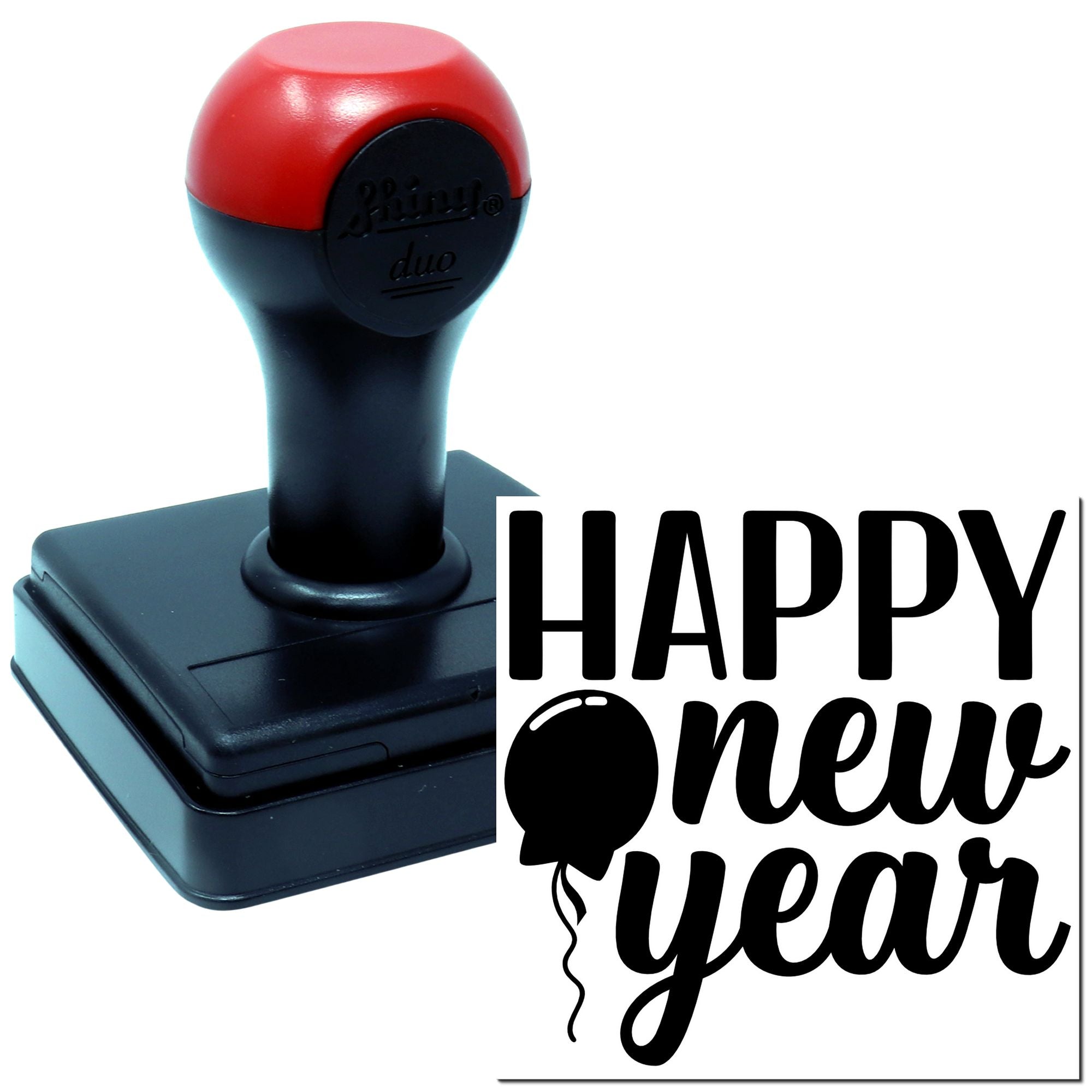 Self-inking rubber stamp with Happy New Year message for custom holiday stamping