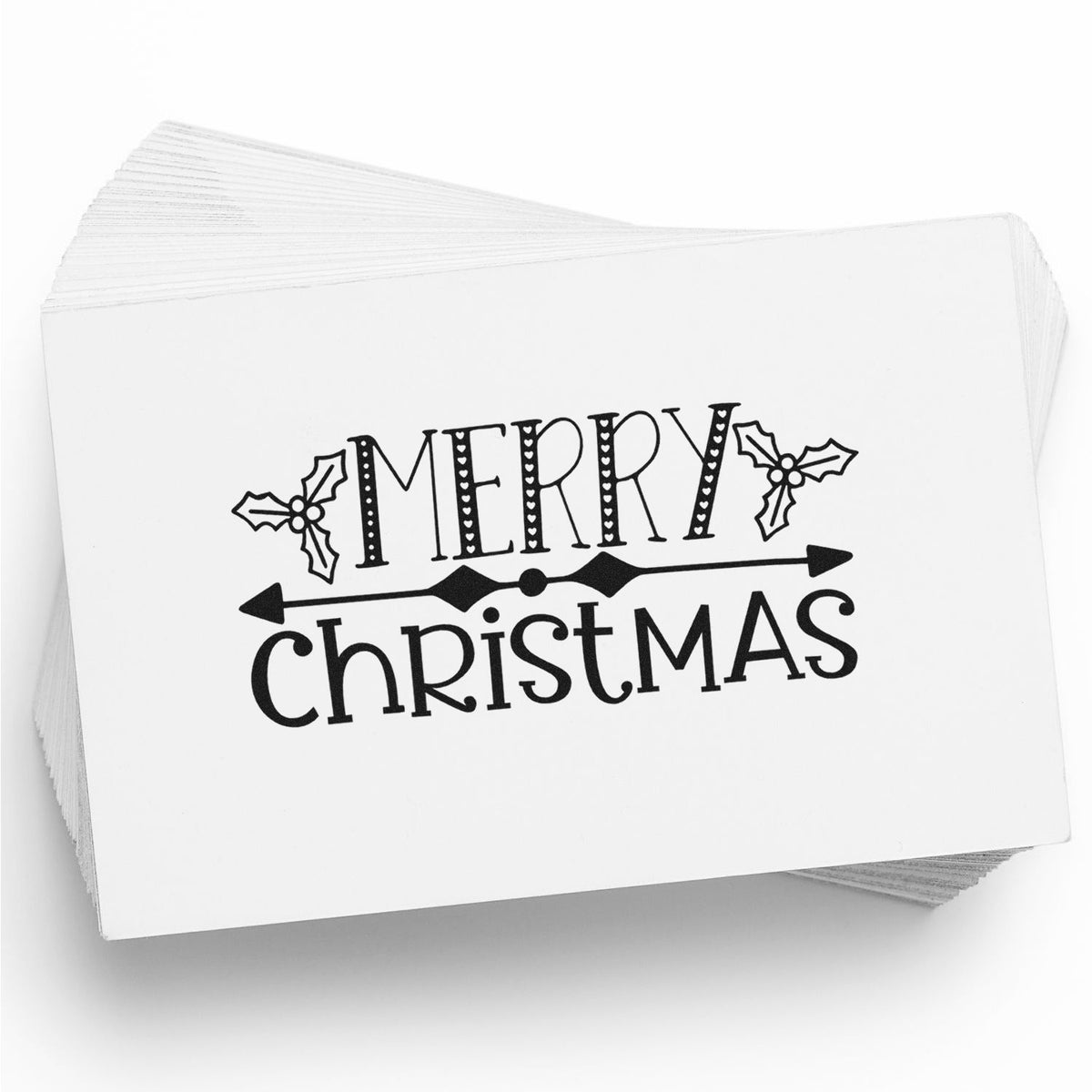 Merry Christmas rubber stamp design with holly accents, perfect for holiday cards, crafts, and festive handmade stationery.