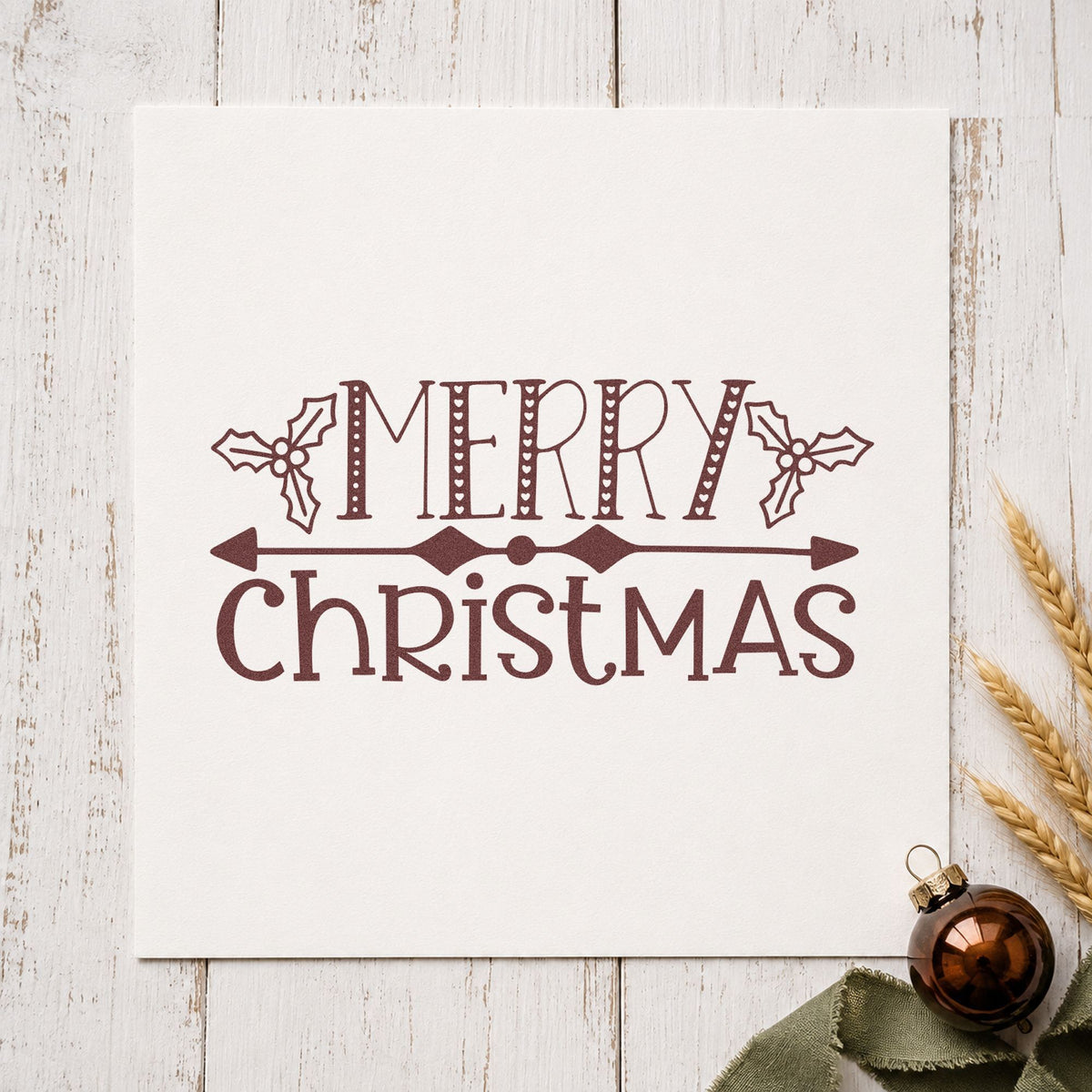 Merry Christmas Holly Banner Slim Pre-Inked Stamp in use 4