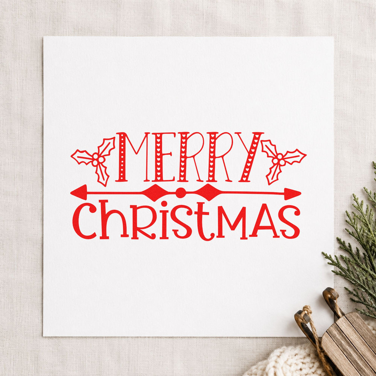 Merry Christmas Holly Banner Slim Pre-Inked Stamp in use 5