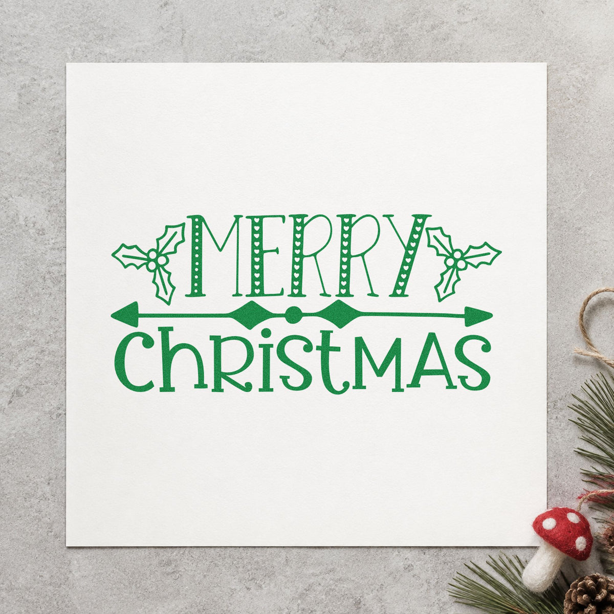 Merry Christmas Holly Banner Slim Pre-Inked Stamp in use 6