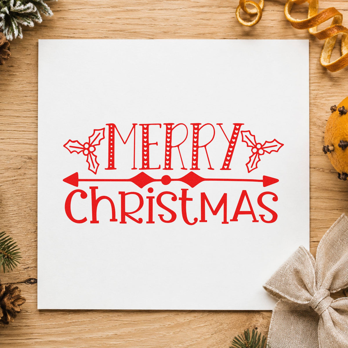Merry Christmas Holly Banner Slim Pre-Inked Stamp in use 7