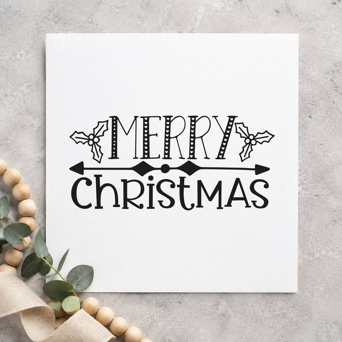 Merry Christmas Holly Banner Slim Pre-Inked Stamp in use 9