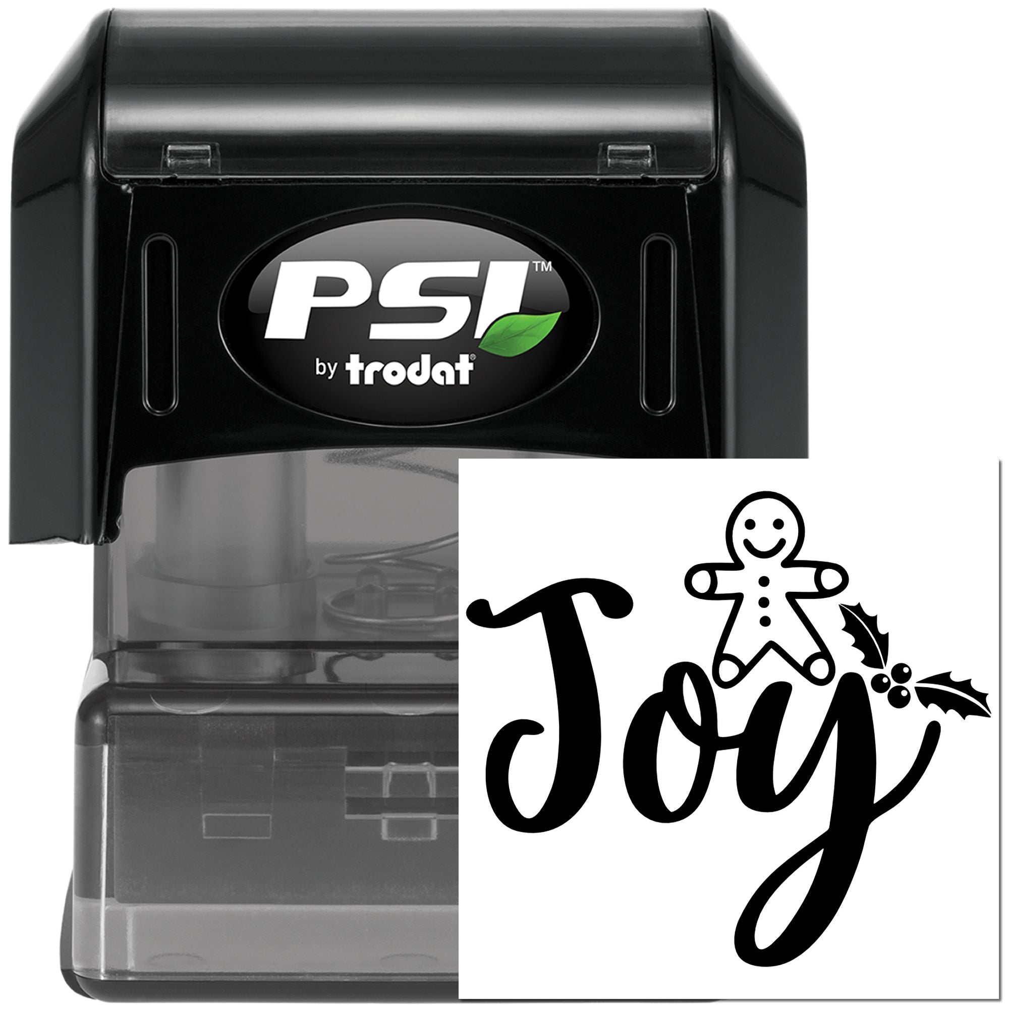 PSI by Trodat self-inking rubber stamp with Joy holiday design for Christmas cards, crafts and seasonal packaging
