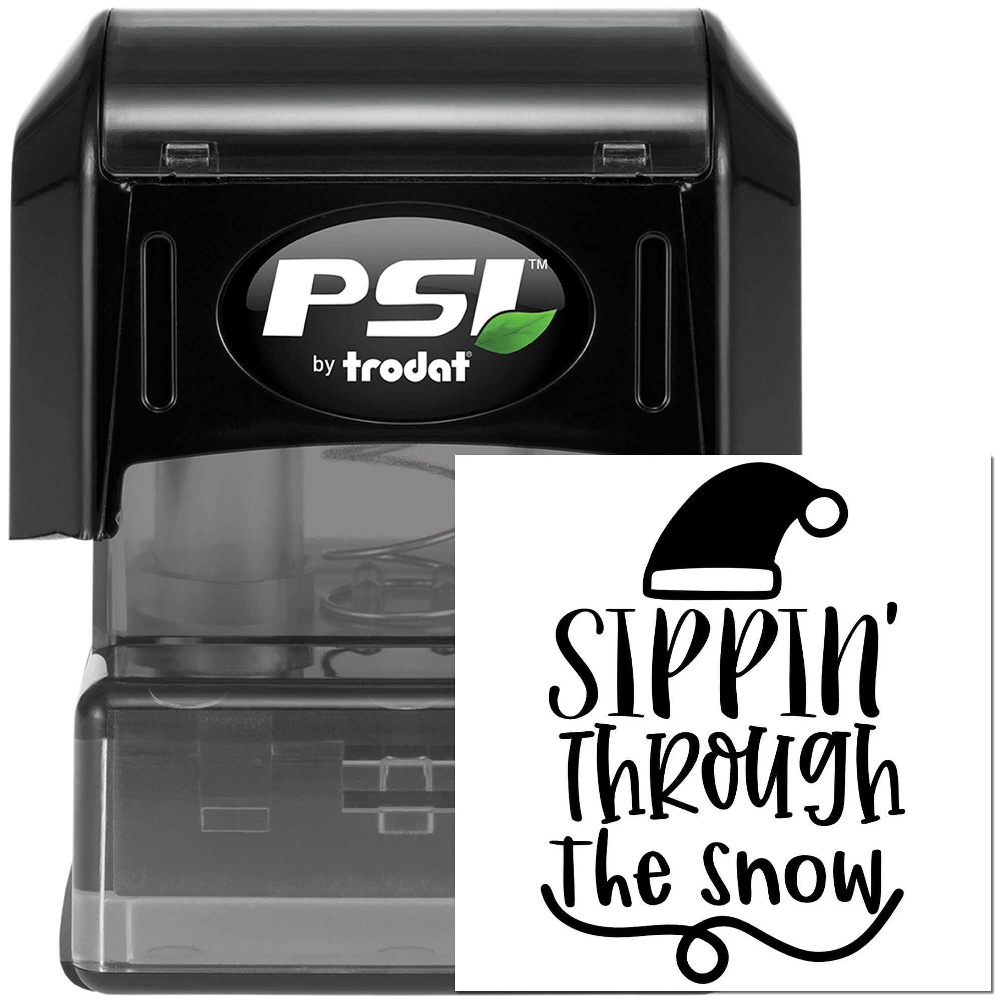 PSI by Trodat self-inking rubber stamp with Sippin Through the Snow Christmas coffee design