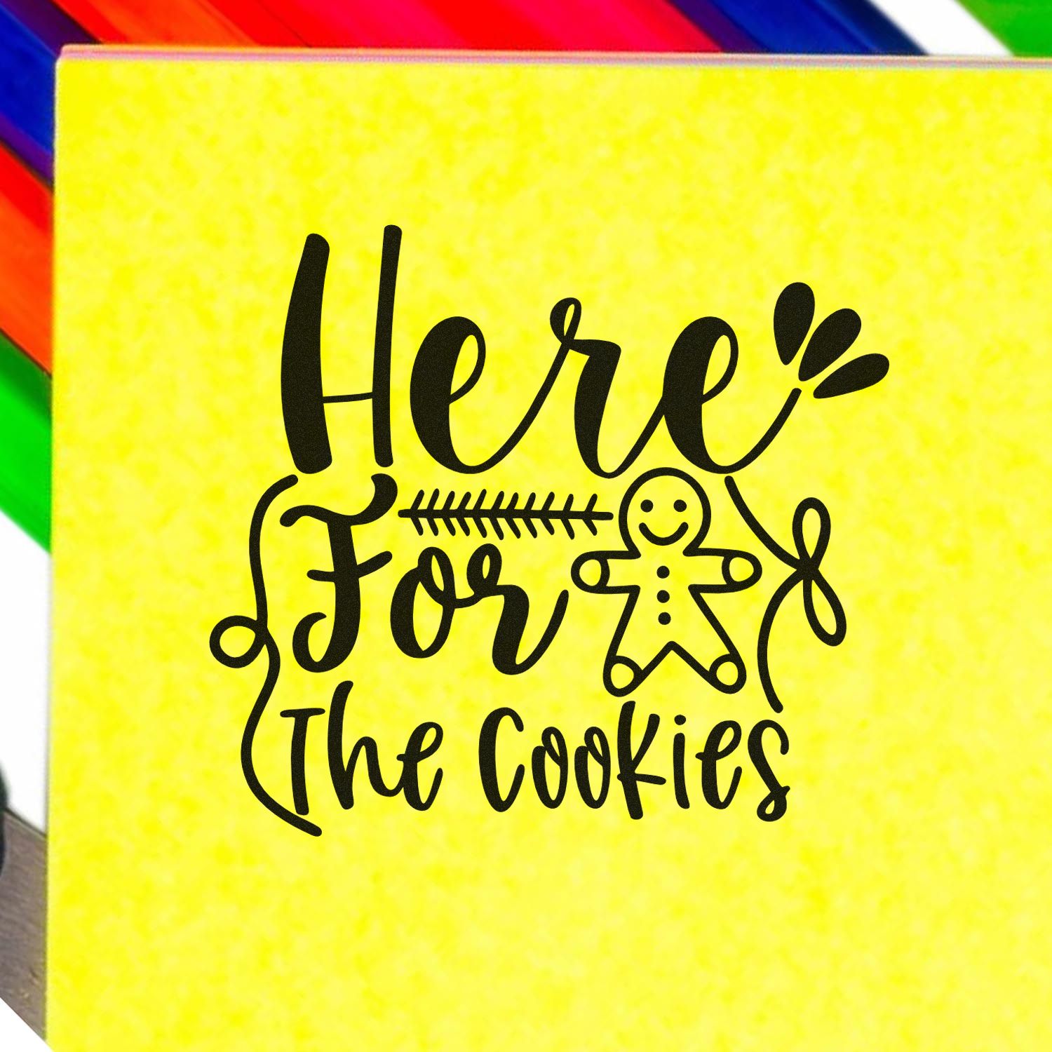 Here for the Cookies rubber stamp design with gingerbread man, perfect for holiday baking and cookie packaging.