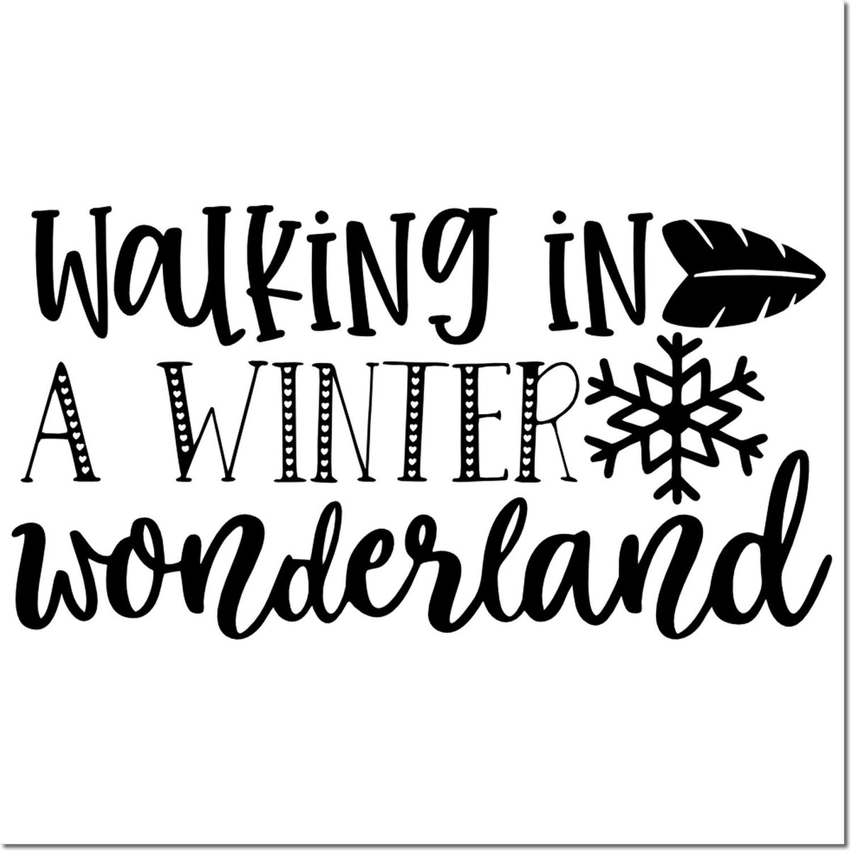 Walking in a Winter Wonderland holiday rubber stamp with snowflake and leaf accents for seasonal crafts