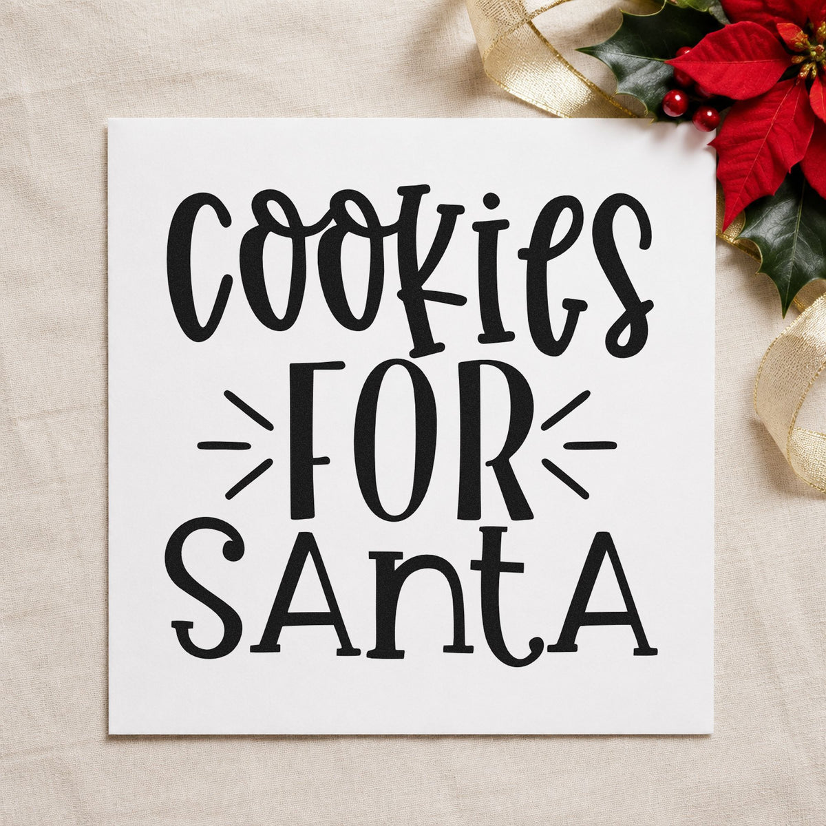 Cookies For Santa Lettering rubber stamp printed in black ink, ready for emphasis lines cards and similar paper crafts.