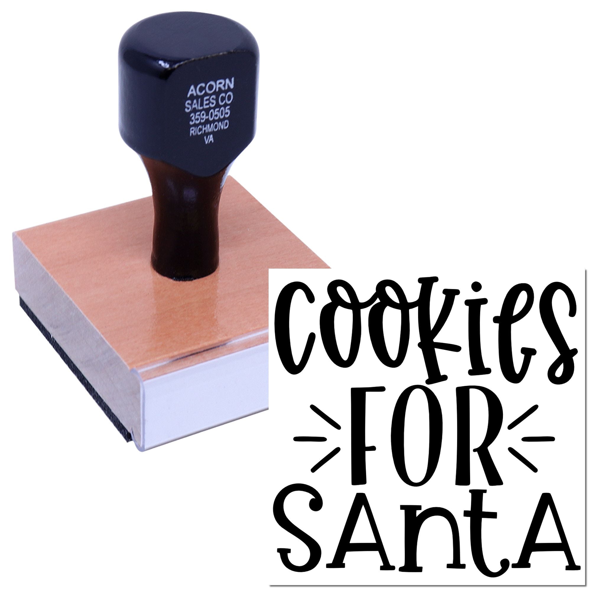 Custom Christmas rubber stamp with Cookies for Santa design for holiday baking and gift packaging.