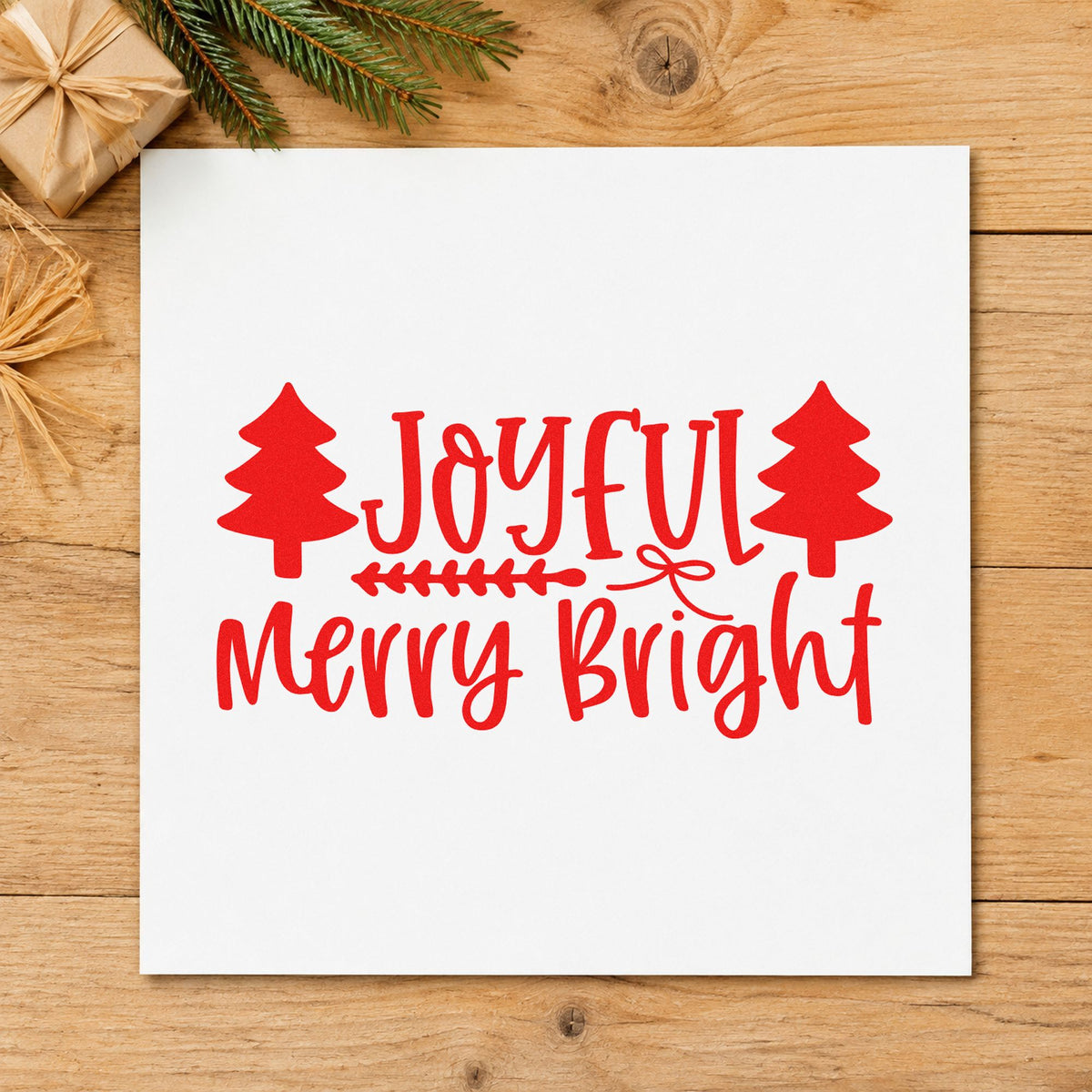 Duo Hand Joyful Merry Bright Trees Rubber Stamp in use 7