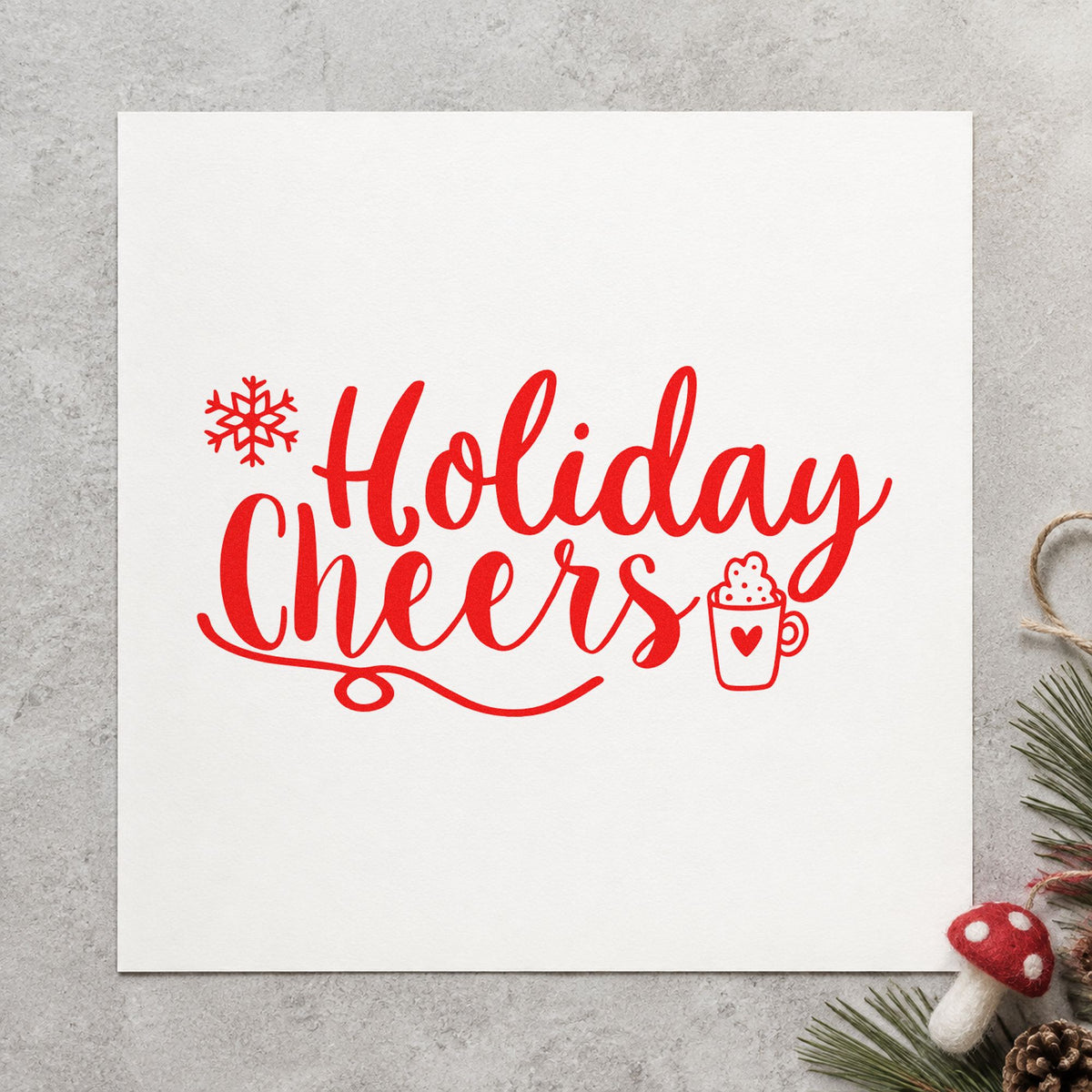 Holiday Cheers Cocoa Mug craft stamp in red ink on cardstock, an easy option for mug mat printing.