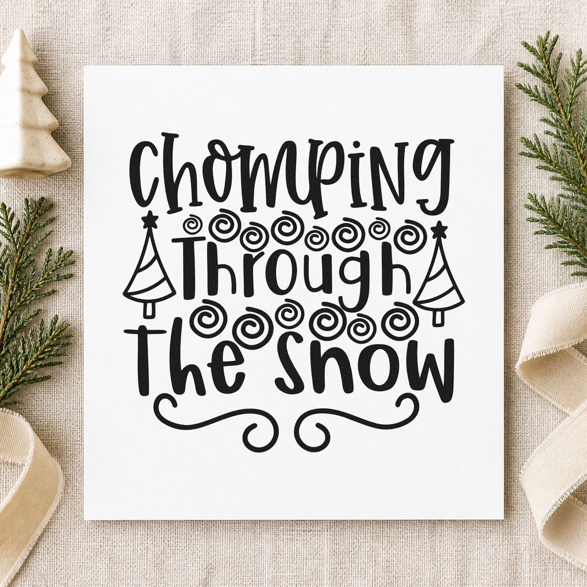 Chomping Through The Snow rubber stamp printed in black ink, ready for spiral candy cards and similar paper crafts.
