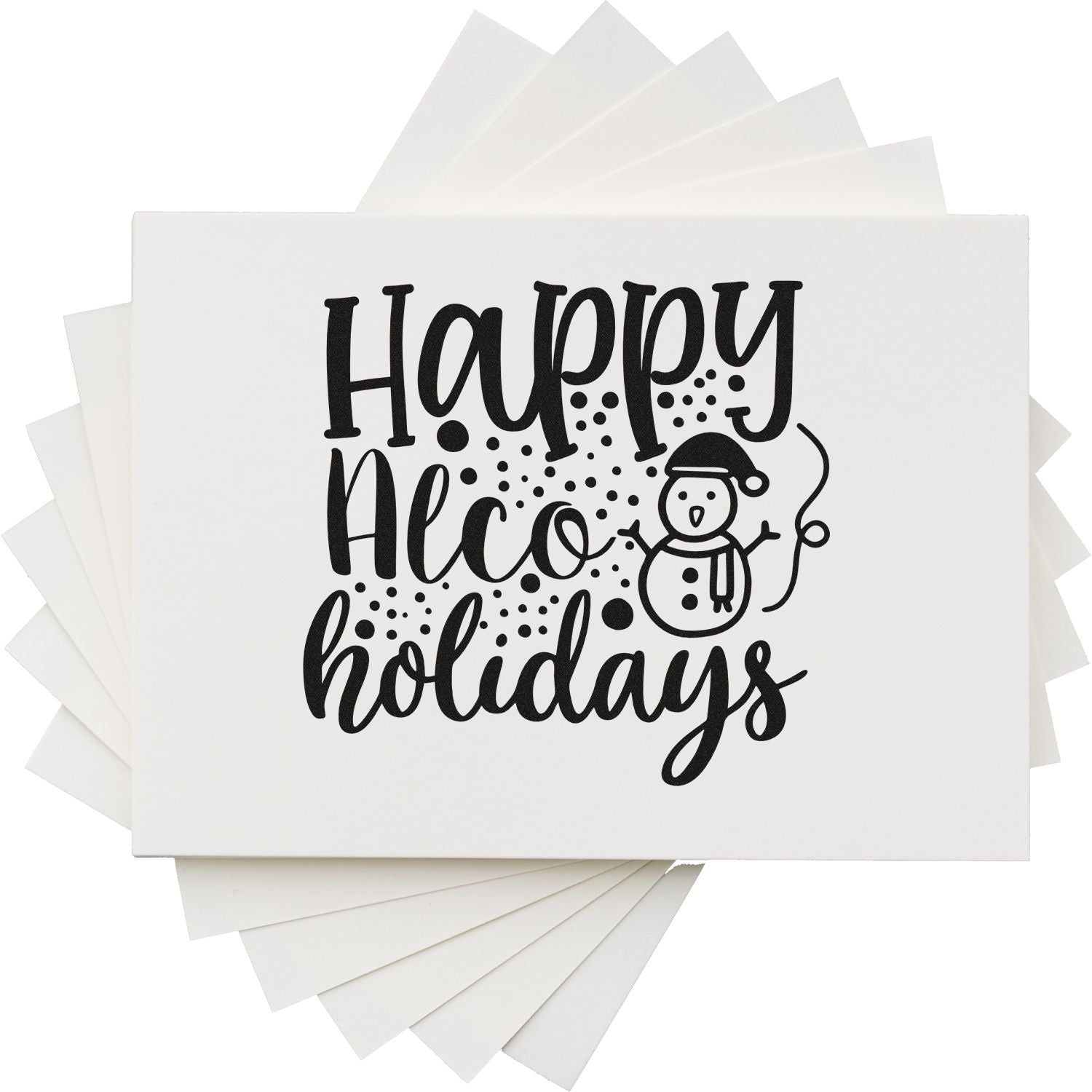 Holiday greeting rubber stamp with snowman for handmade Christmas cards and winter craft projects.