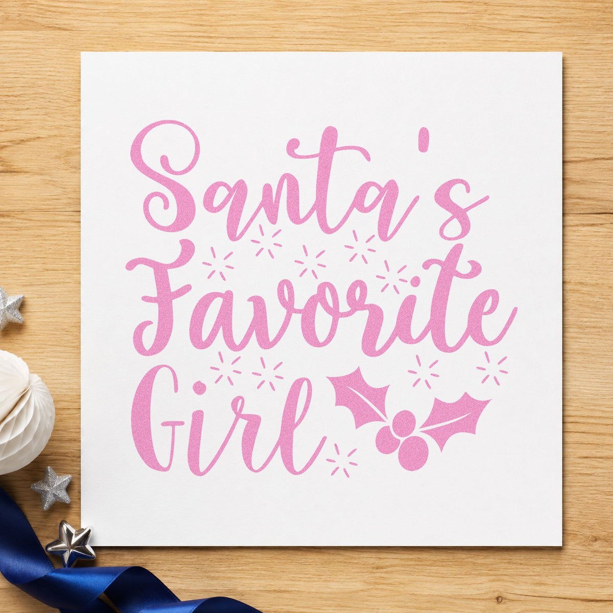 Santa's Favorite Girl Holly craft stamp in purple ink on cardstock, an easy option for daughter album page.