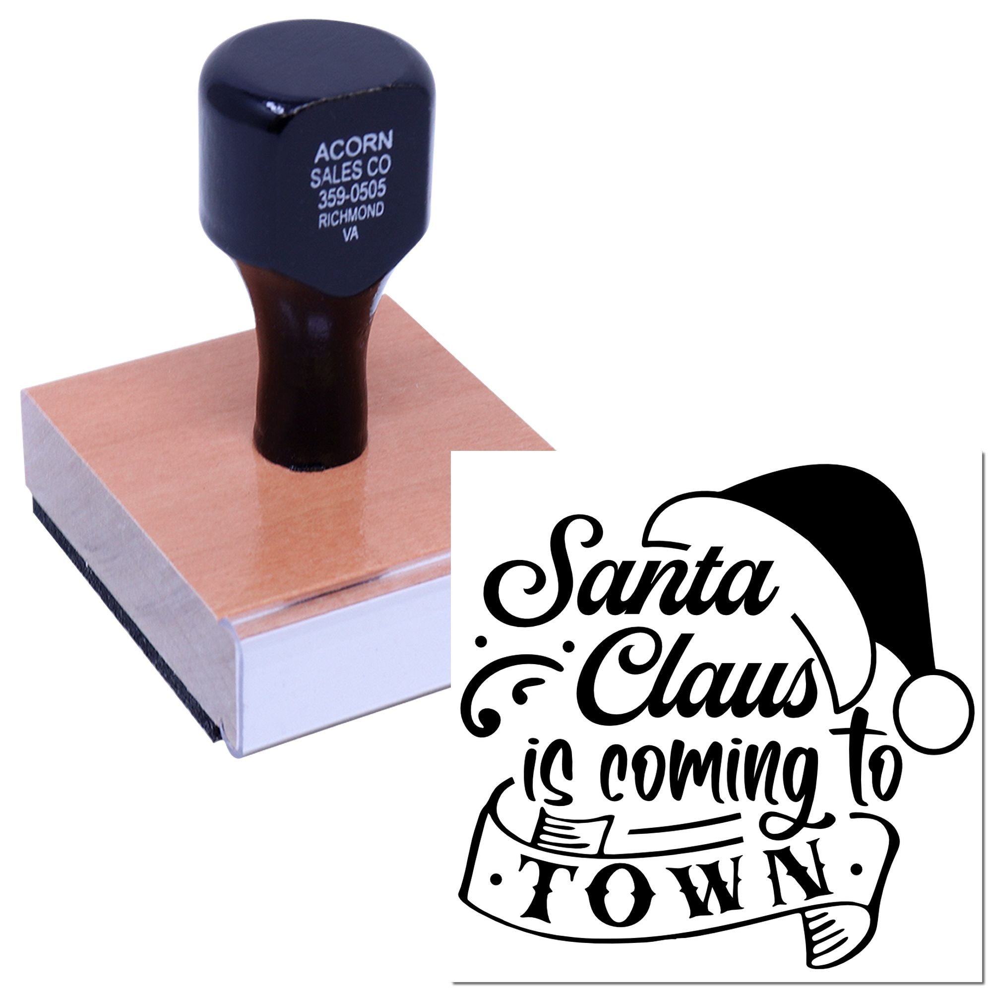 Santa Claus is Coming to Town rubber stamp for Christmas cards, holiday crafts, and festive custom stamping.