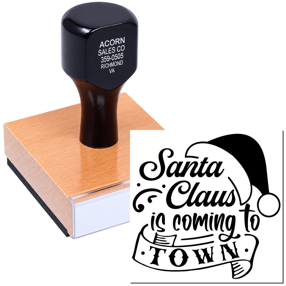 Santa Claus is Coming to Town rubber stamp for Christmas cards, holiday crafts, and festive custom stamping.