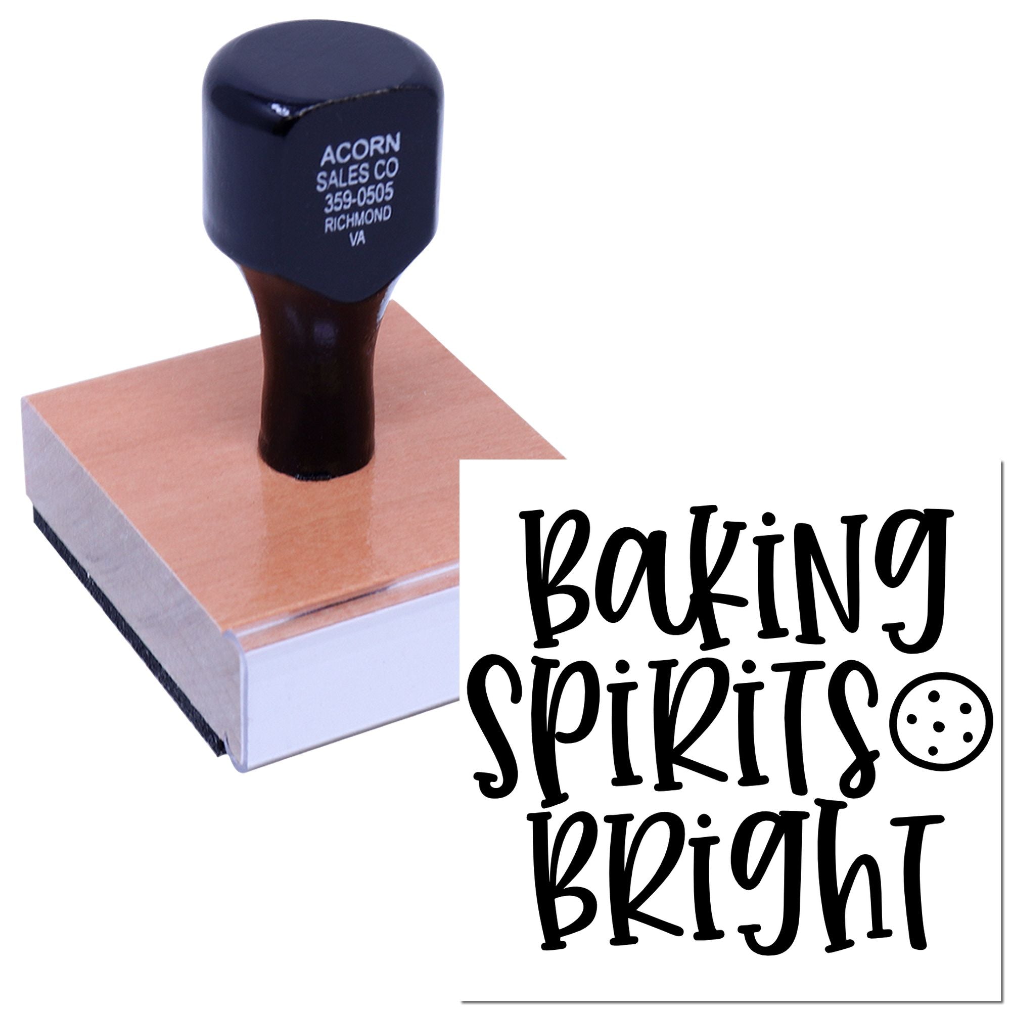 Custom rubber stamp with Baking Spirits Bright design for holiday baking labels, cards and craft packaging.