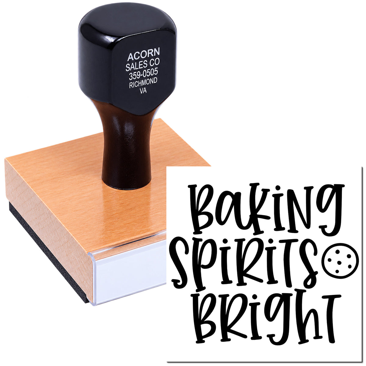 Custom rubber stamp with Baking Spirits Bright design for holiday baking labels, cards and craft packaging.