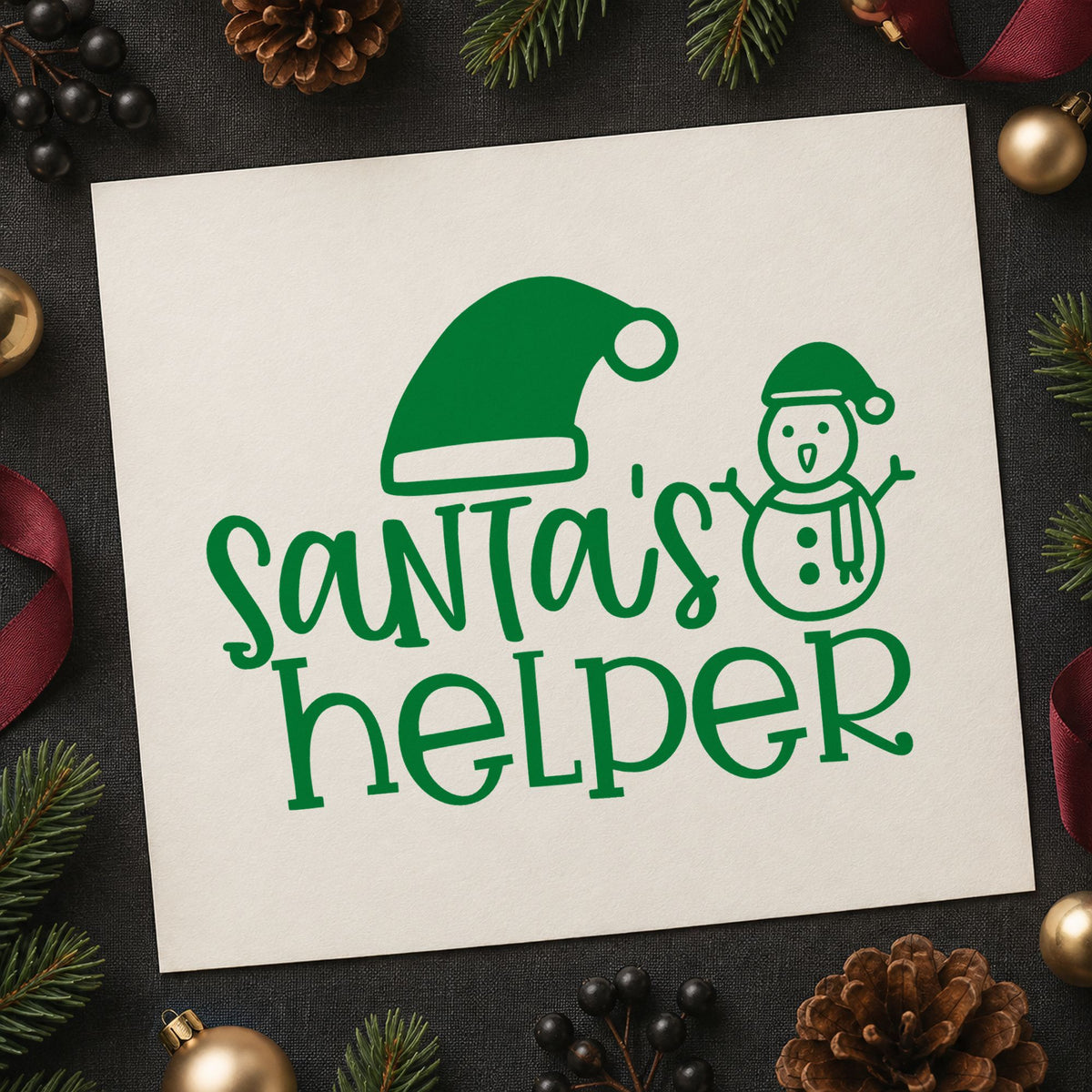 Santa's Helper Hat Snowman Lettering Duo Hand Stamp in use 8