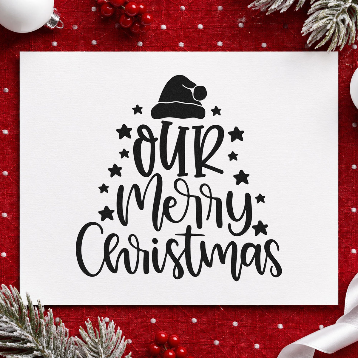Our Merry Christmas Stars Rubber Stamp – Duo Hand in use 9