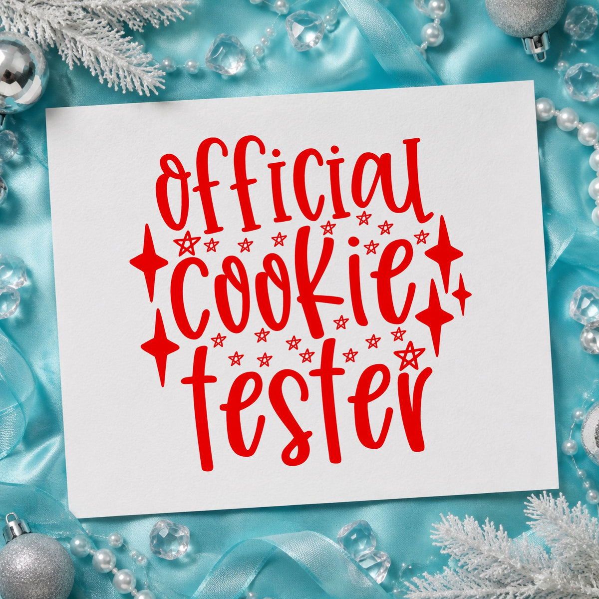 Official Cookie Tester Stars rubber stamp shown in red ink, stamped for projects such as sample plate labels.