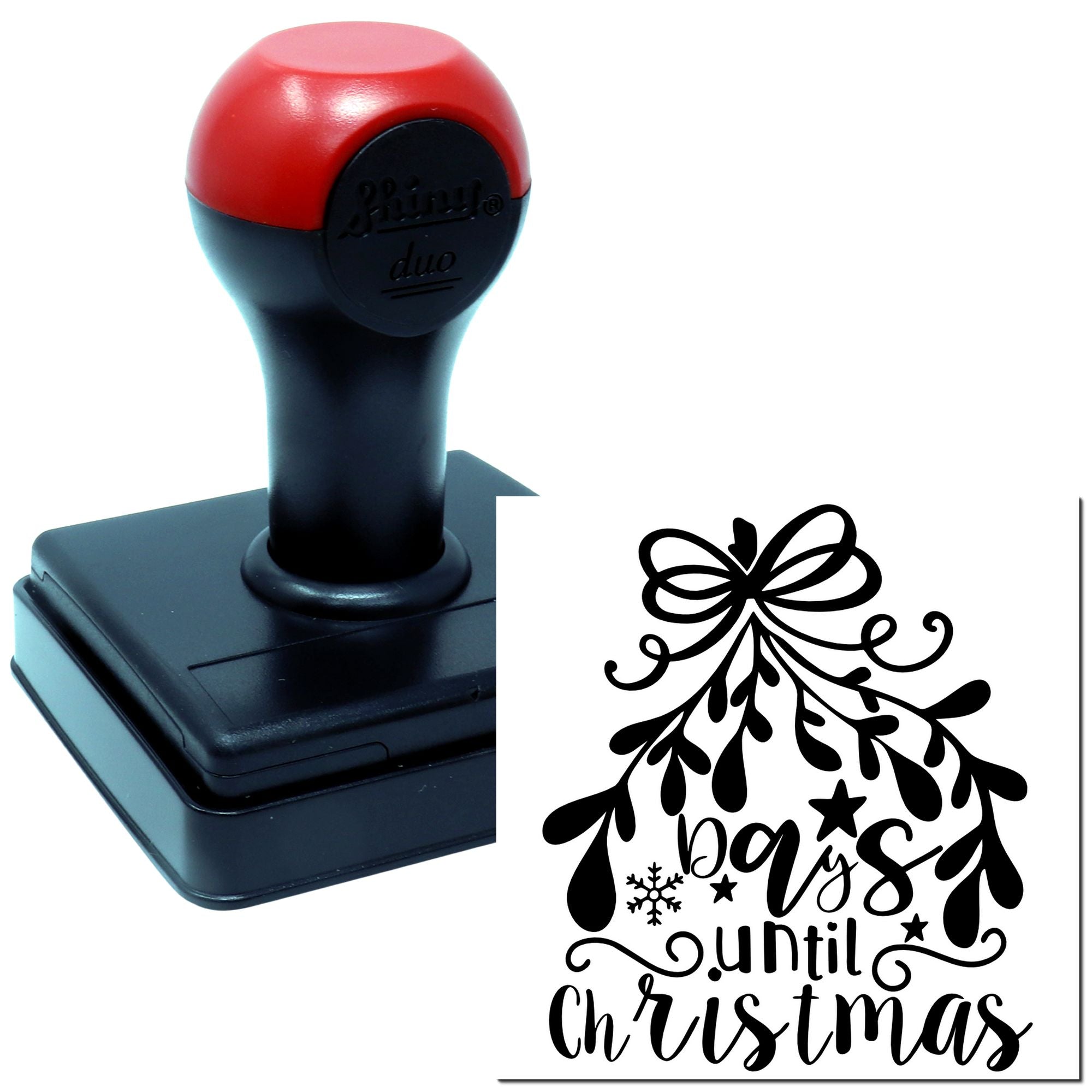 Self-inking rubber stamp with decorative joy until Christmas holiday design for festive crafts, cards, and packaging.