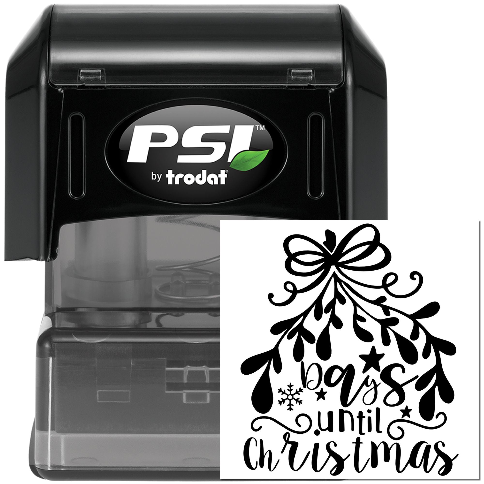 PSI by trodat self-inking rubber stamp with days until Christmas design for holiday countdown crafts and planning.