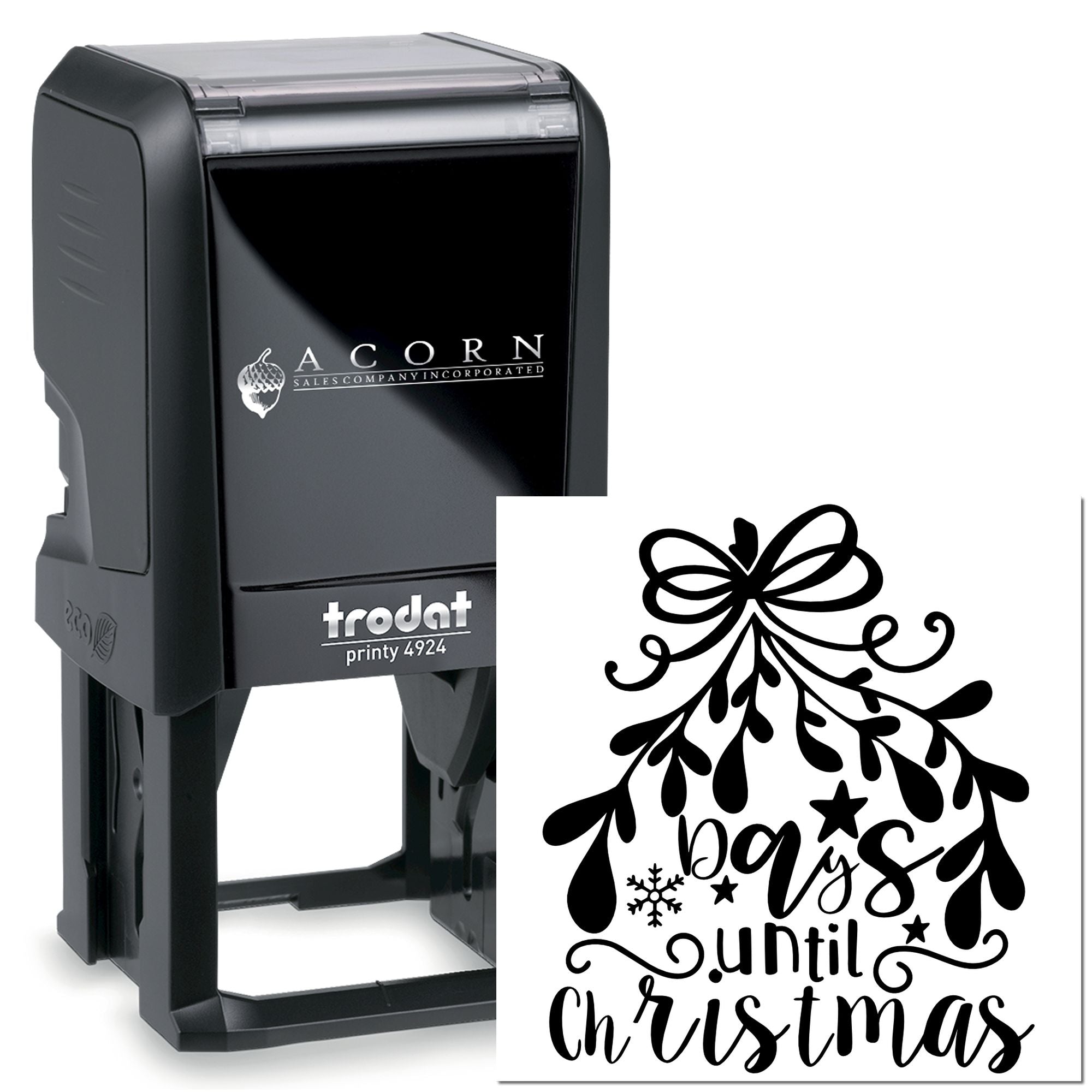 Self-inking custom rubber stamp, Trodat Printy 4924, with festive days until Christmas holiday design.