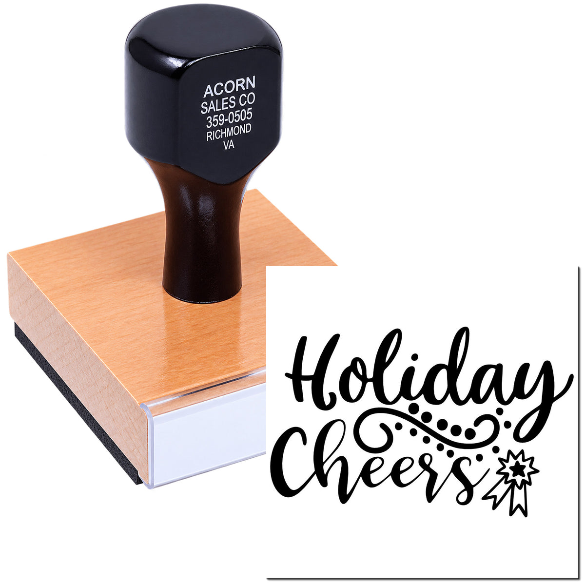 Holiday Cheers rubber stamp for festive greeting cards, holiday crafts, and custom DIY stamping projects.