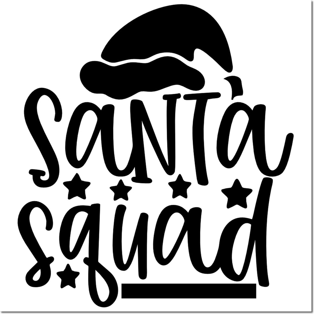 Santa Squad Christmas rubber stamp design with Santa hat and stars for holiday cards, crafts, and festive DIY projects.