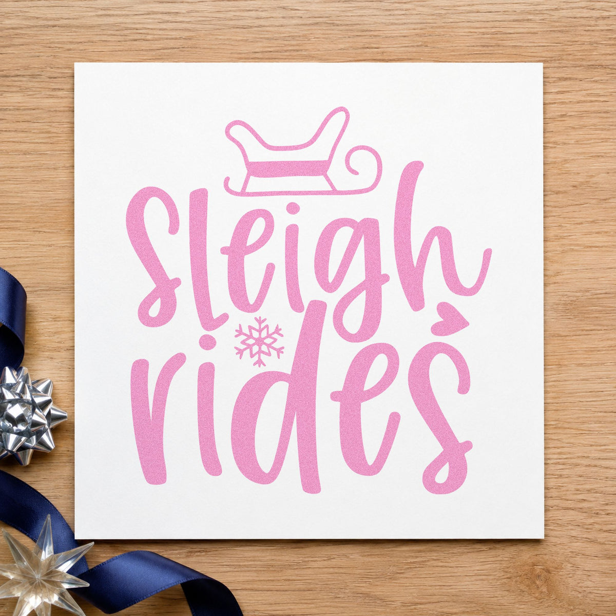 Sleigh Rides With Snowflake craft stamp in purple ink on cardstock, an easy option for season album page.