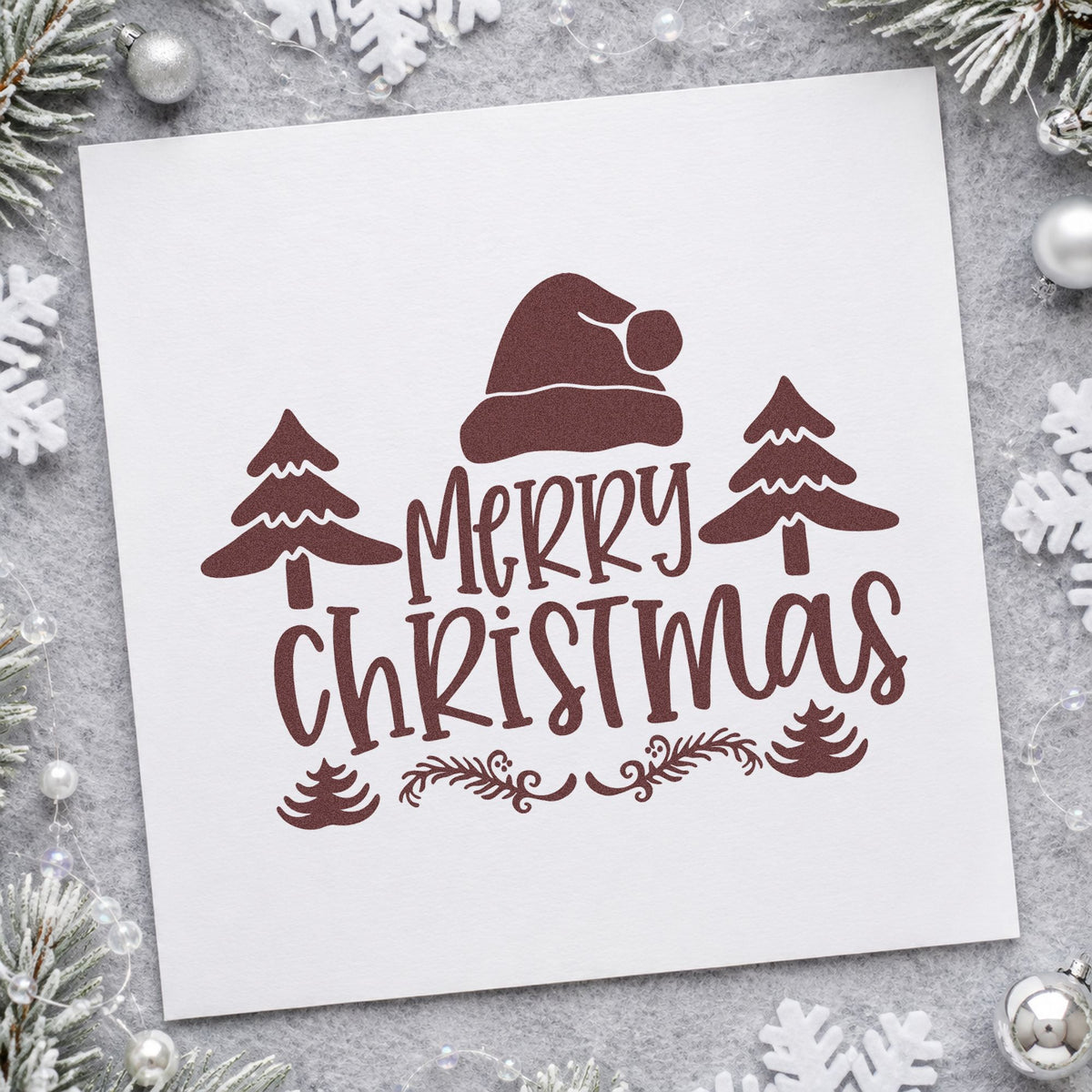 Merry Christmas Hat Trees Pine Motif Slim Pre-Inked Stamp in use 4