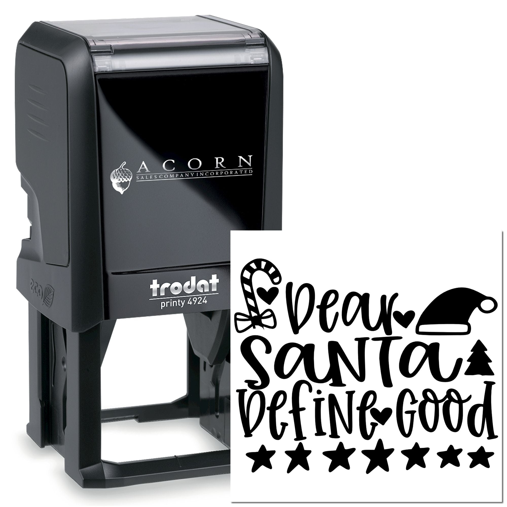 Trodat self-inking rubber stamp with custom Dear Santa holiday design for Christmas letters, cards, and crafts.